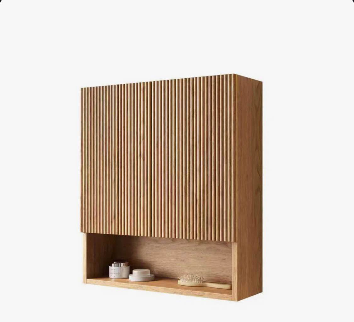 Tobi 26" Wall-mounted Striped Bathroom Cabinet, With Doors, Shelf And Open Storage Compartment Over The Toilet Storage Cabinet For Bathroom, Kitchen, Laundry Room, Natural Woodgrain Color