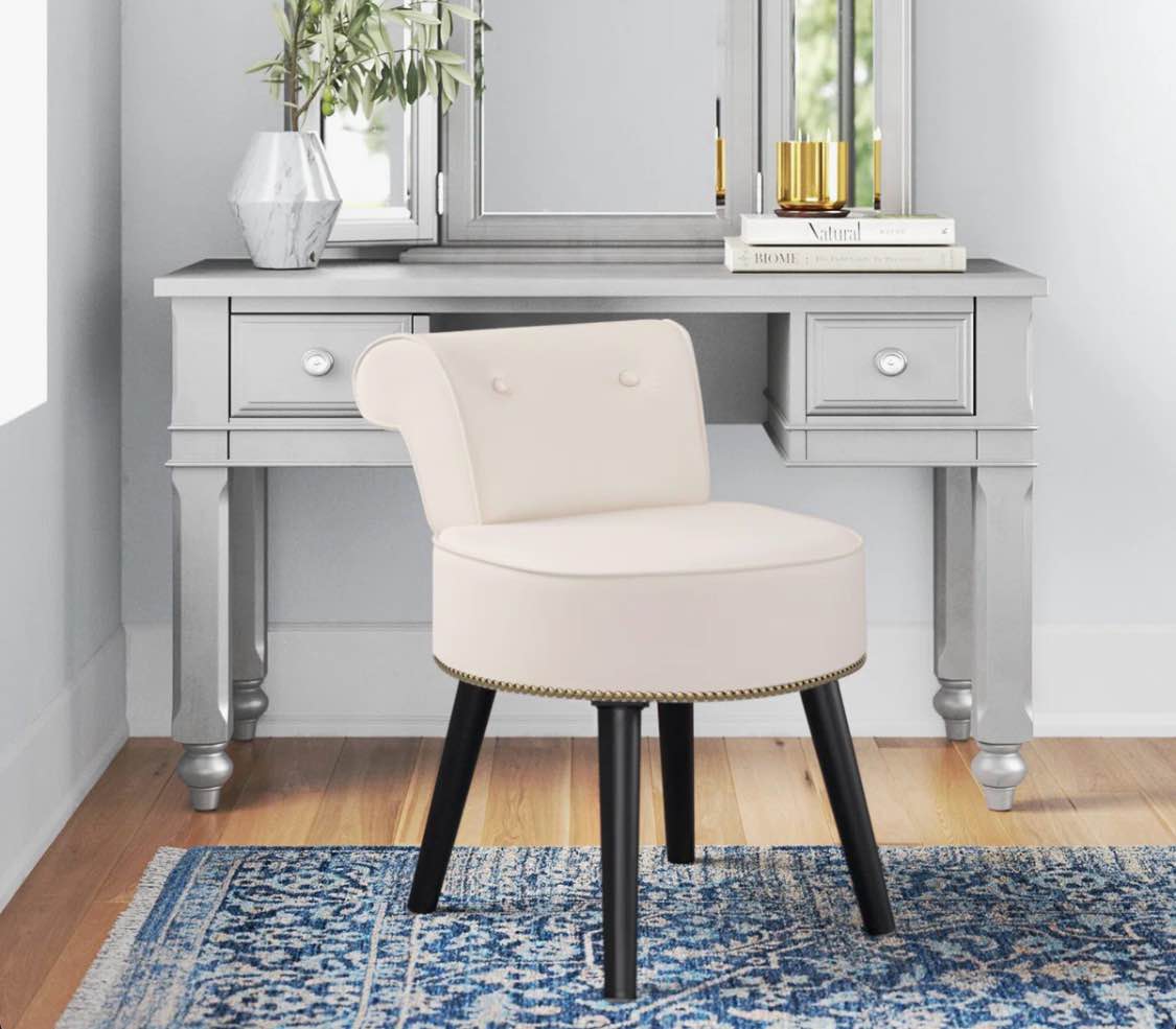 Madeline Solid Wood Vanity Stool, Accent Stool for Bedroom