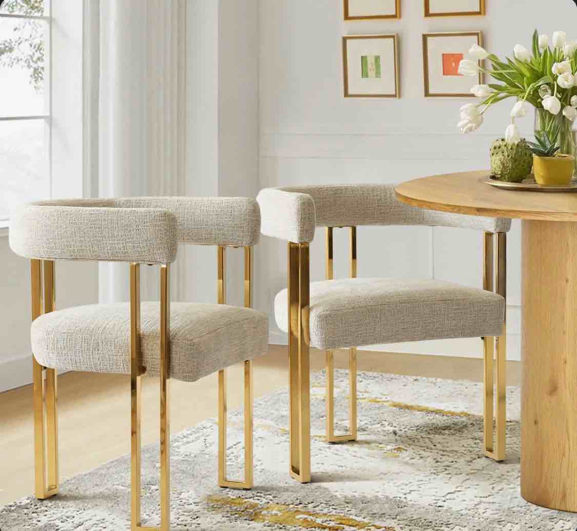 Rienna 17" Seat Height Chenille Upholstered Gold Kitchen Dining Armchair (Set of 2)