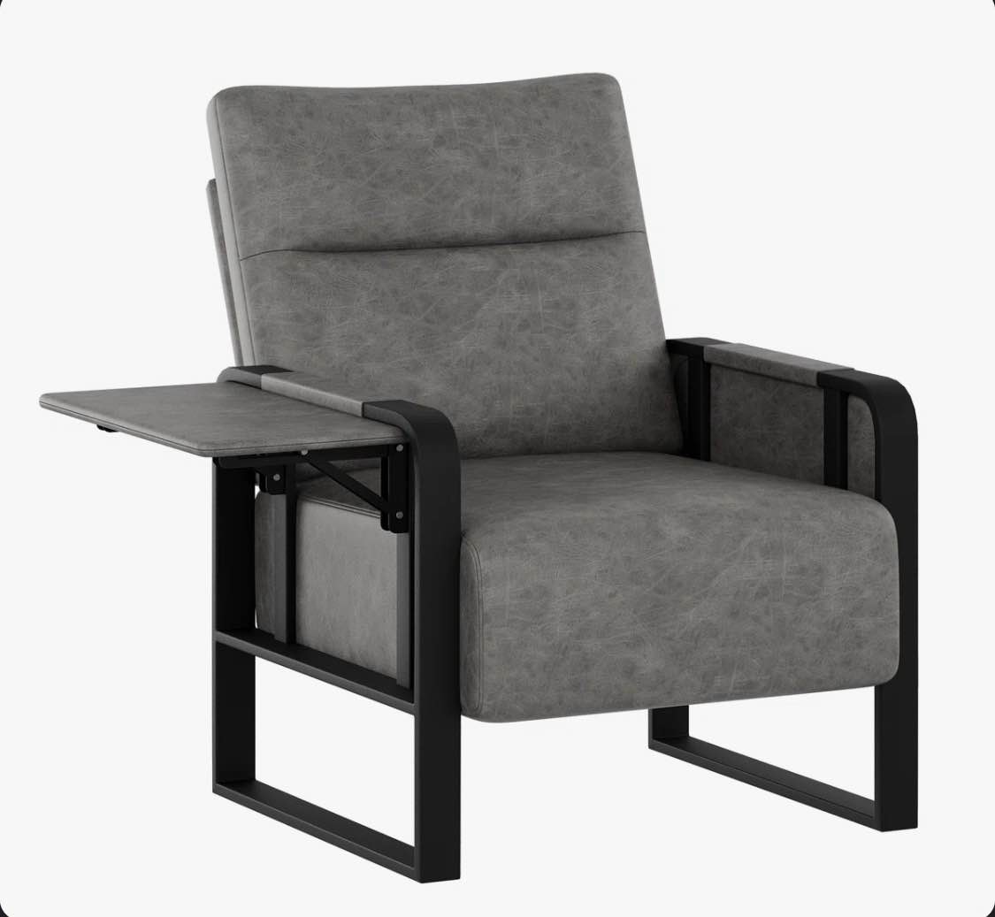 Whole Metal Frame Upholstered Accent Chair With Side Tray Table