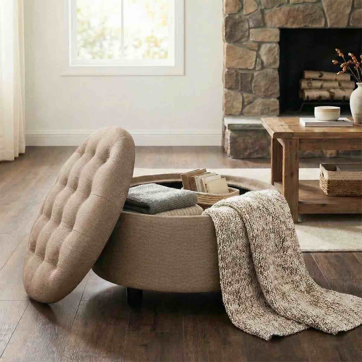 25'' oversized upholstered round storage ottoman by ebern designs