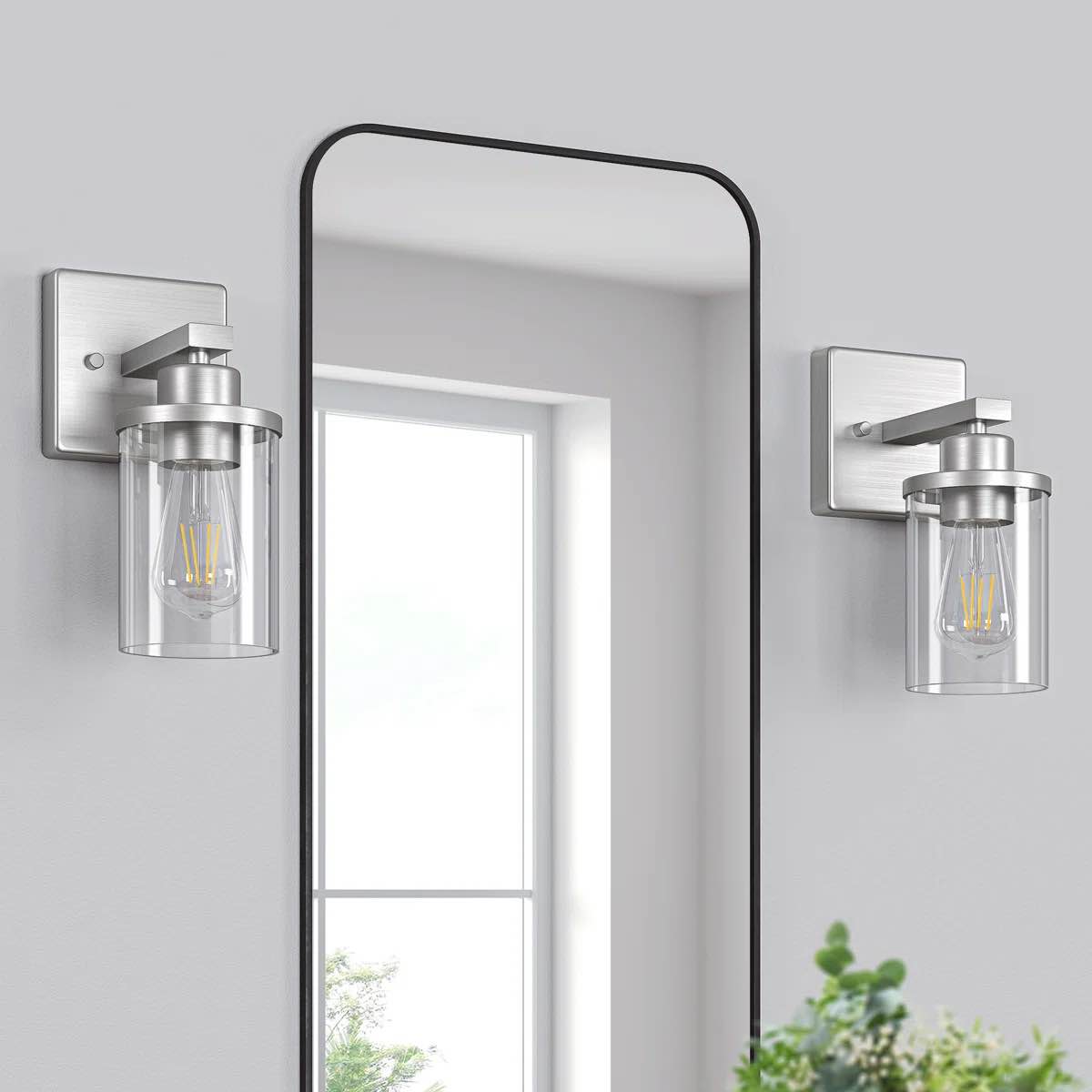 dimmable bath sconce wall light with glass shade (set of 2)