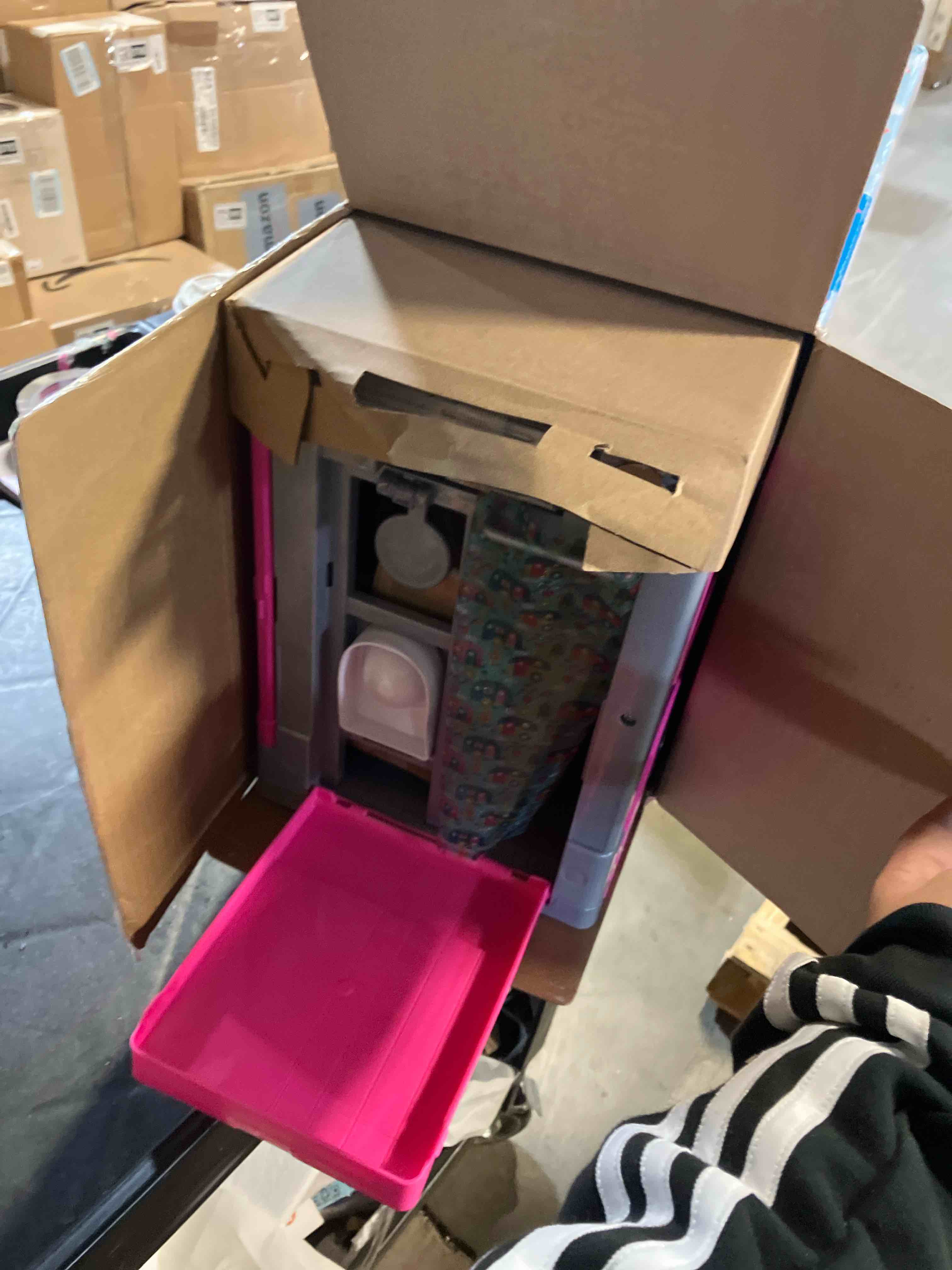 Condition photo showing New/Like New for Barbie Camper, Doll Playset with 60 Accessories, 30-Inch-Slide and 7 Play Areas, Dream Camper
