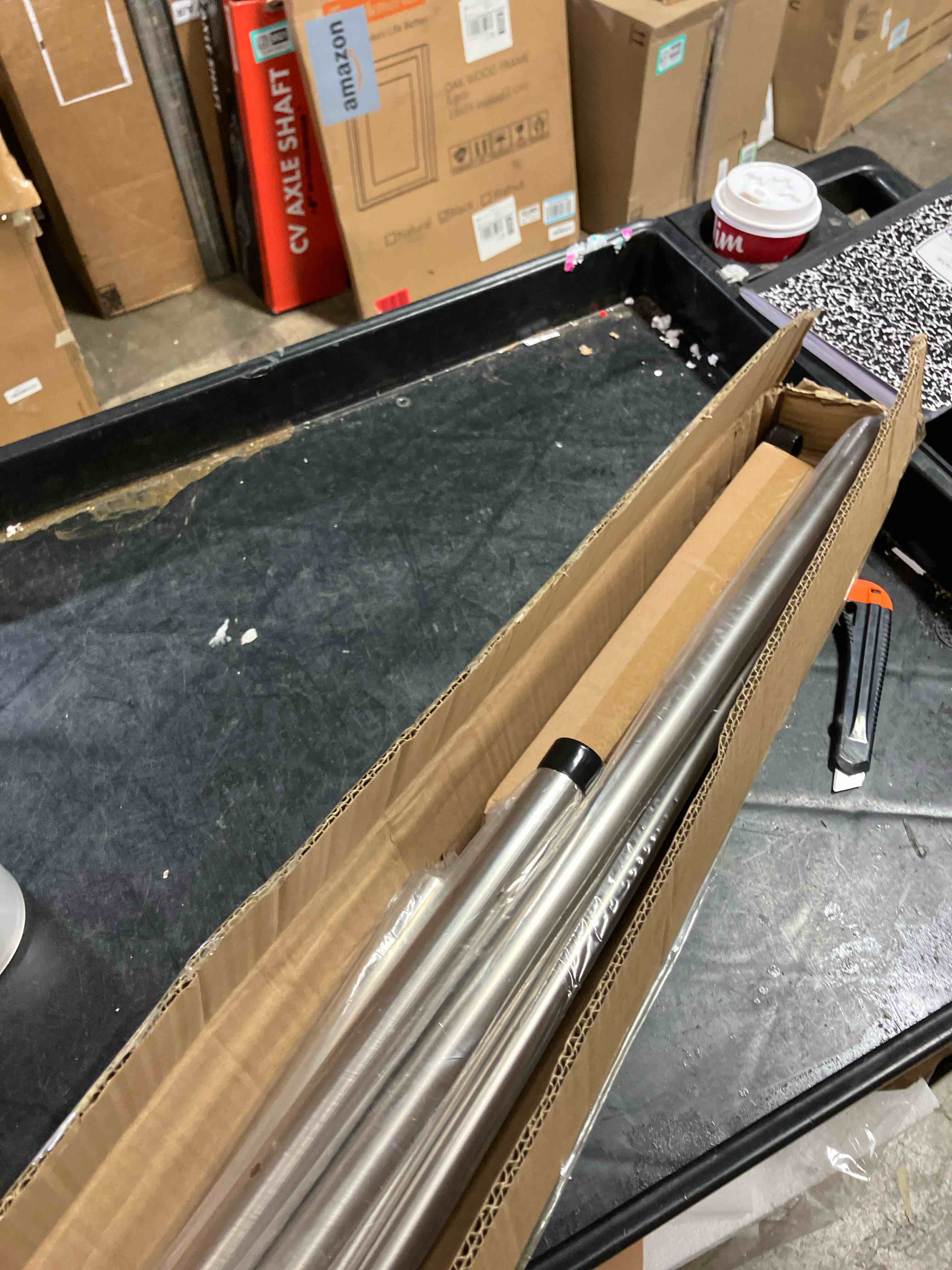 Condition photo showing Good Condition for Brushed Nickel Double Corner Window Curtain Rods with Aluminum End Cap Finials and Brackets,1 Inch Diameter Dual Bay Window Curtain Rods, Adjustable 2 Sided 20-36" and 36-72" Center Rod 20-36" side rods & 36-72" center rod Brushed Nickel