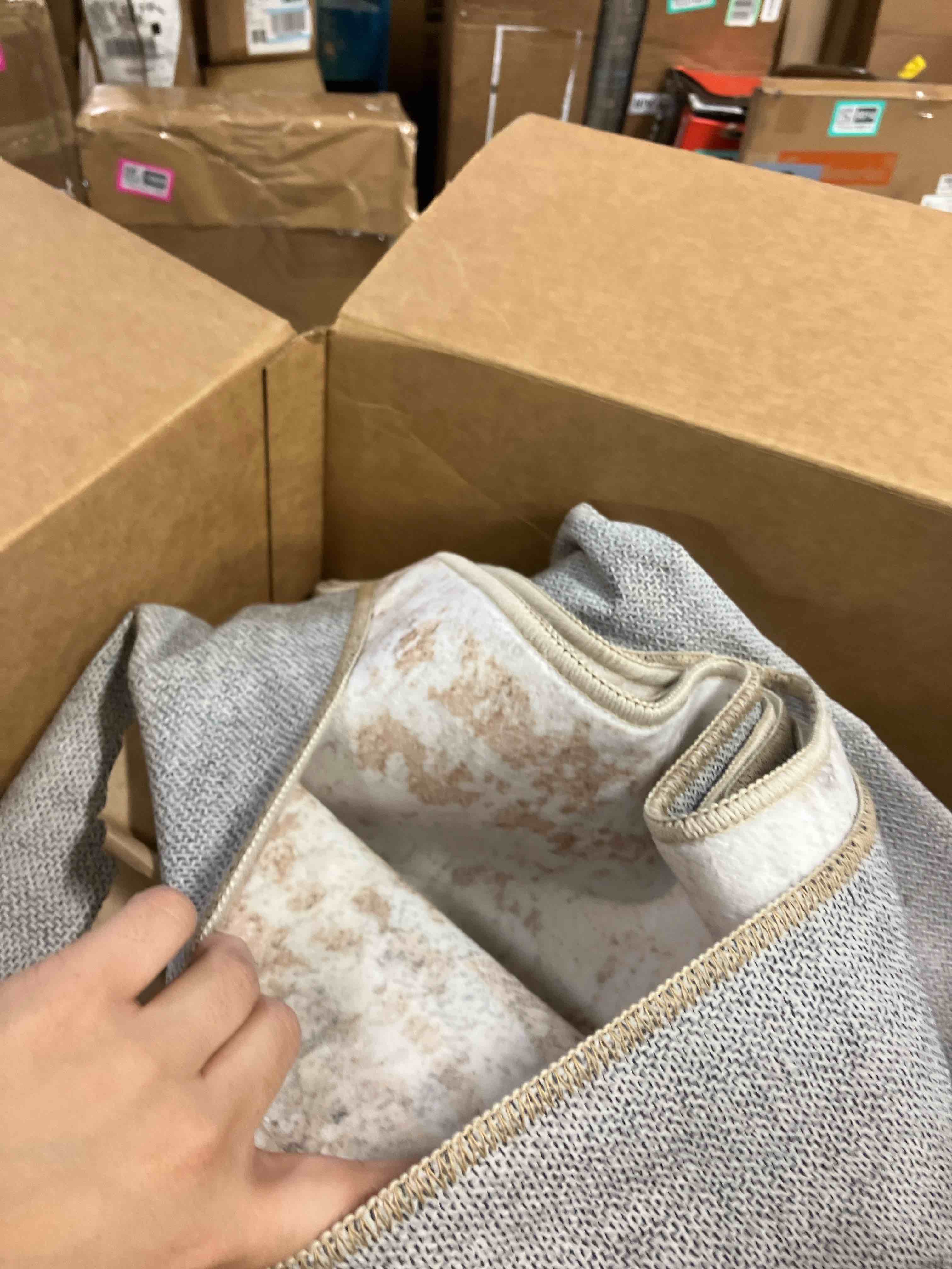 Condition photo showing Good Condition for SAFAVIEH Evoke Collection Area Rug - 9' x 12', Ivory & Taupe, Oriental Distressed Design, Non-Shedding & Easy Care, Ideal for High Traffic Areas in Living Room, Bedroom (EVK256E)