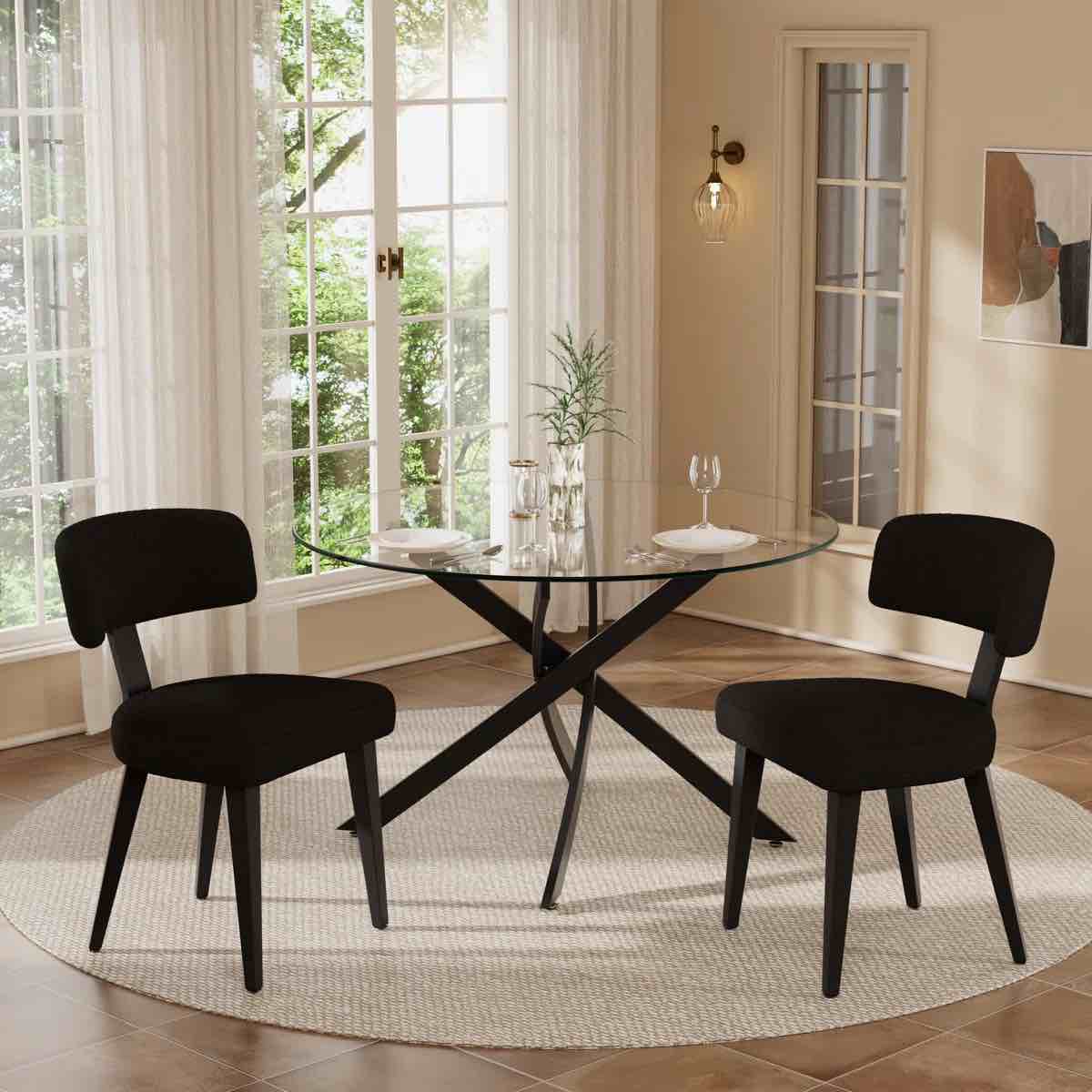 Modern Boucle Dining Chairs Teddy Upholstered Dining Room Chairs Kitchen Chair With Metal Legs Mid Century Modern Chair For Dining Room, Kitchen