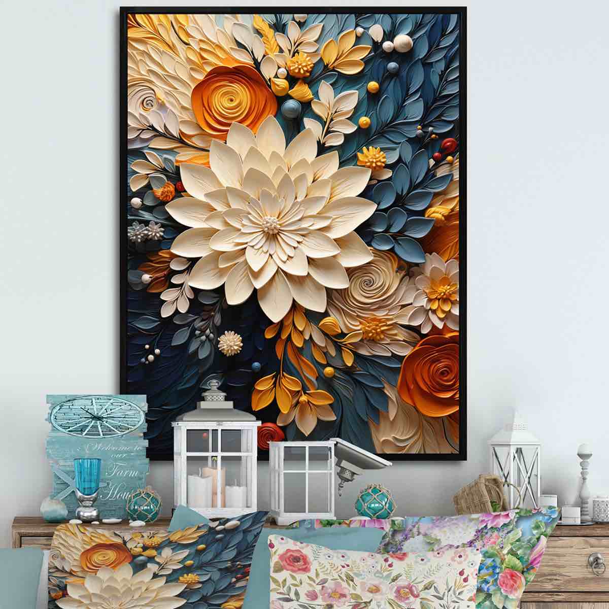 Condition photo showing New/Like New for Orange Teal Botanical Whirlwind IV - Abstract Botanicals Canvas Wall Art Print By Red Barrel Studio®