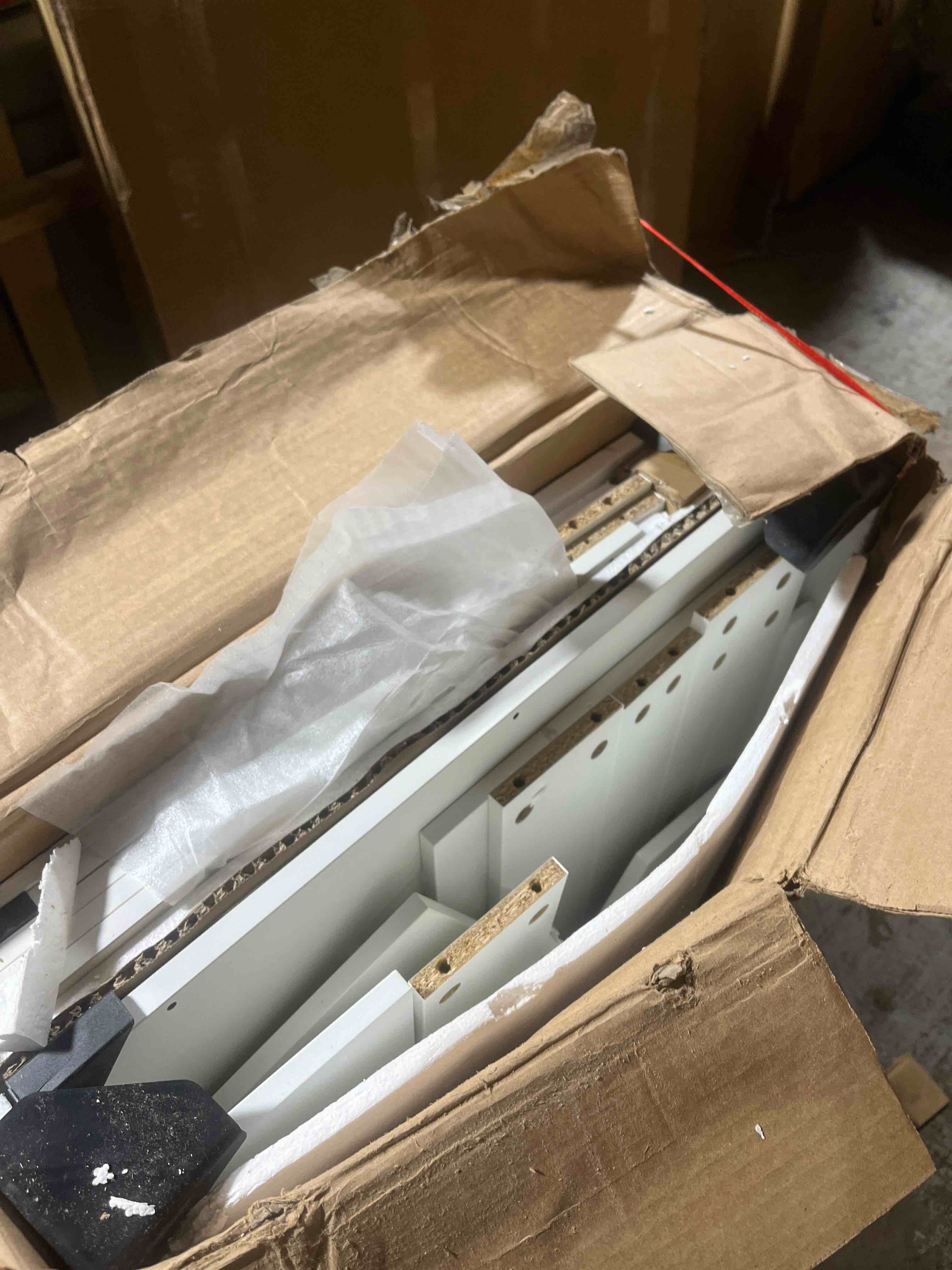 Condition photo showing As Is for Garvee White Vanity Desk with Charging Station and LED Mirror, Large White and Gold Makeup Dressing Table, 3 Light Modes, 6 Drawers, Cabinet and Shelves