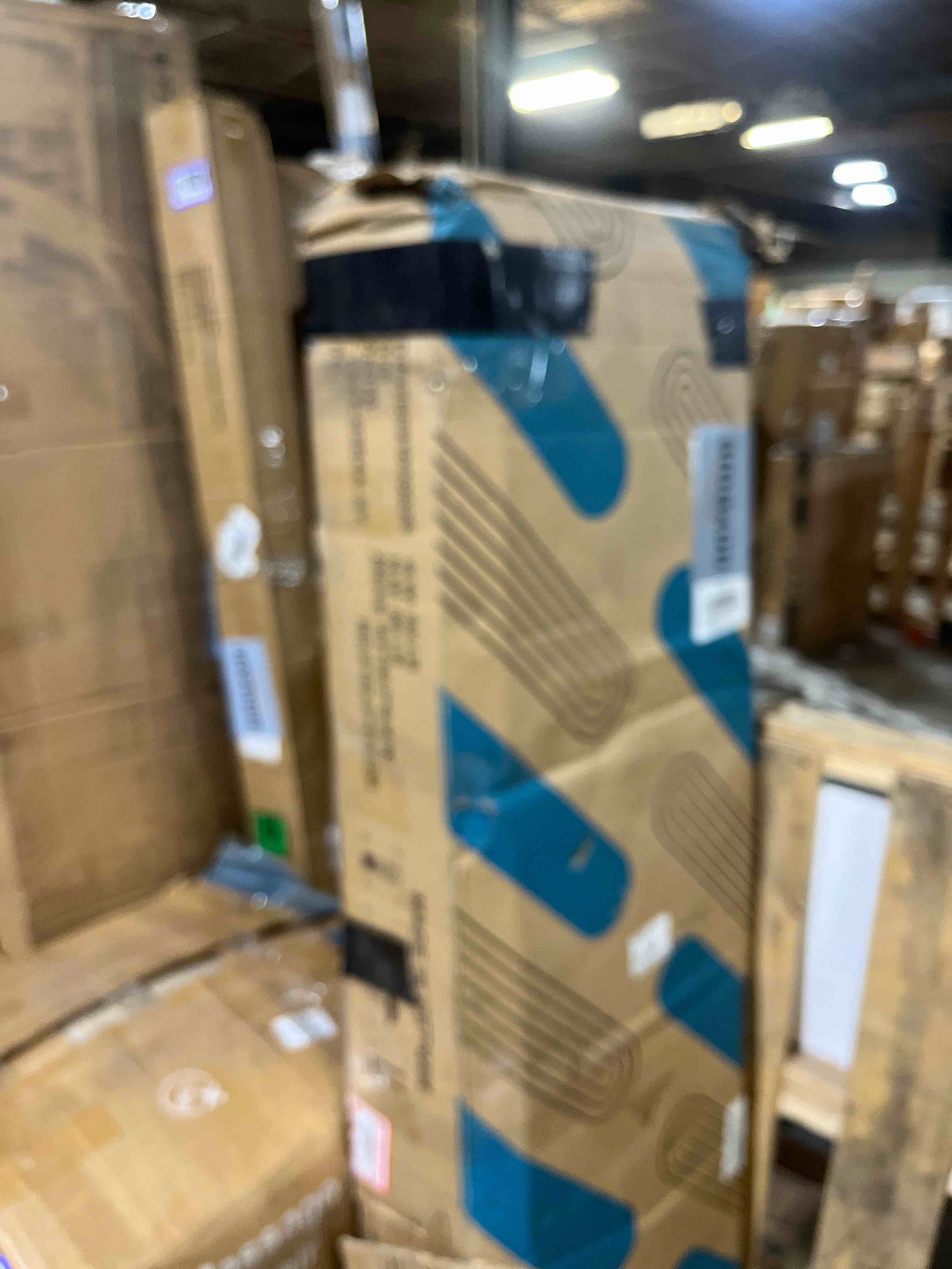 Condition photo showing As Is for YITAHOME TV Stand for 65 Inch TVs, Entertainment Center with Storage Cabinets, Power Outlet & LED Light, Media Console Living Room Furniture, Washed Gray