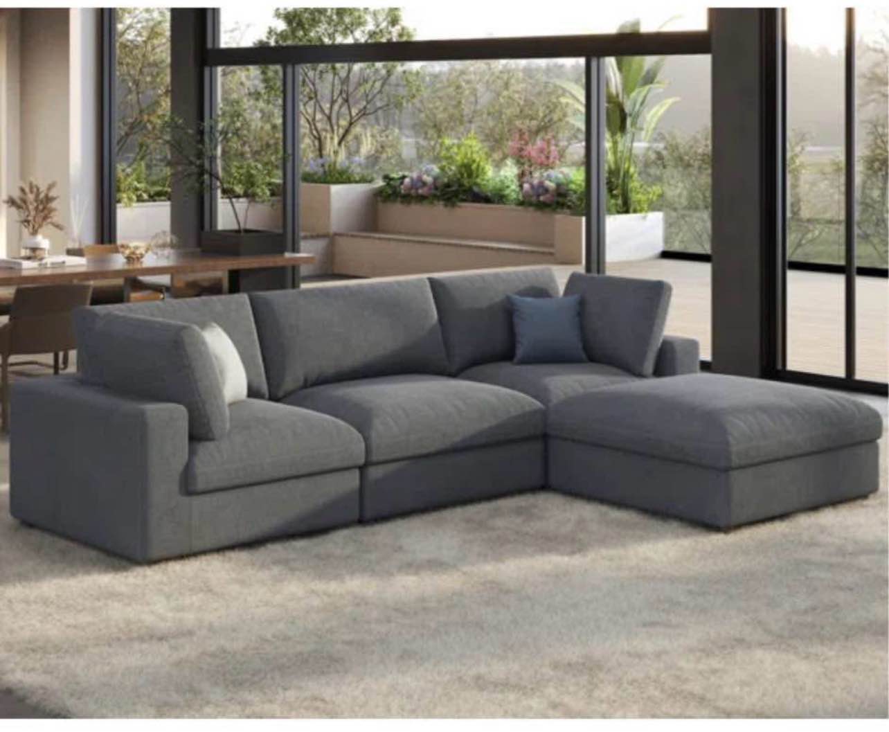 wynnie modular sectional sofa, 114inch down filled sofa, 4 seats l shaped couch with chaise, ottoman