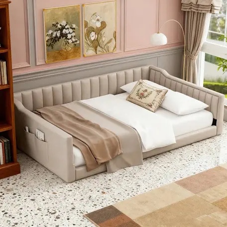 Upholstered Daybed and Storage Pockets(Box 1 of 2 only)(Seat base GREY)