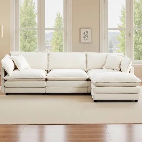 shamill 120" wide chenille 2 layers cloud  sofa couch with ottoman(incomplete missing pieces )