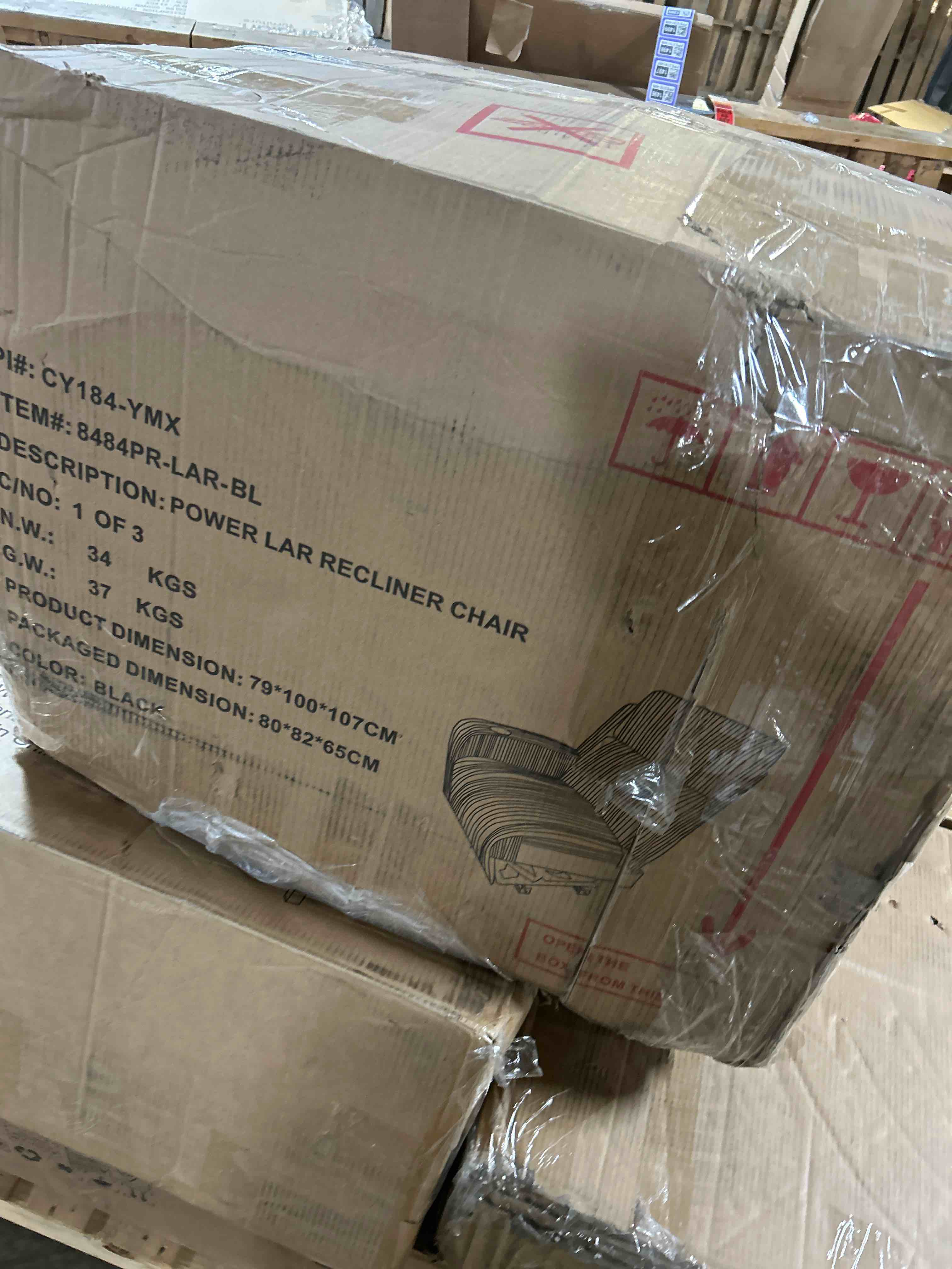 Condition photo showing As Is for power lar recliner chair(black)(incomplete box 1 of 3 only)