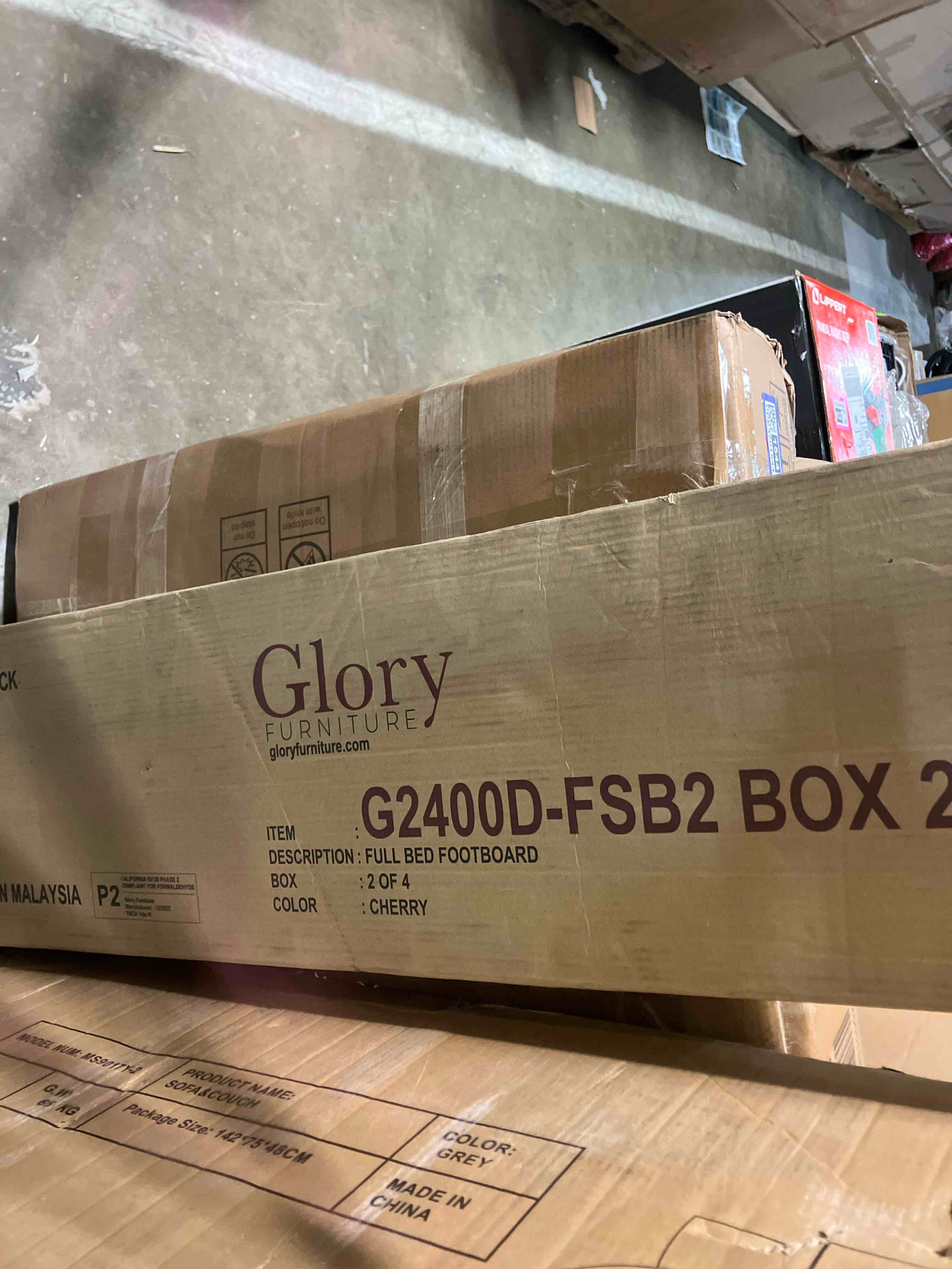 Condition photo showing As Is for furniture of america arabella traditional wood full bed frame with headboard and footboard, elegant sleigh design bedframe for bedroom, guest room, easy assembly, box spring required, cherry (only footboard)