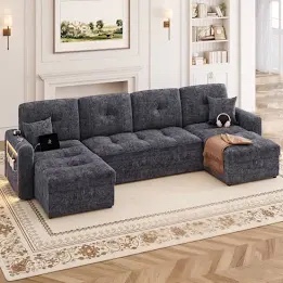 Large Sleeper Sofa Bed With Adjustable Backrest & Led Lights, (incomplete )