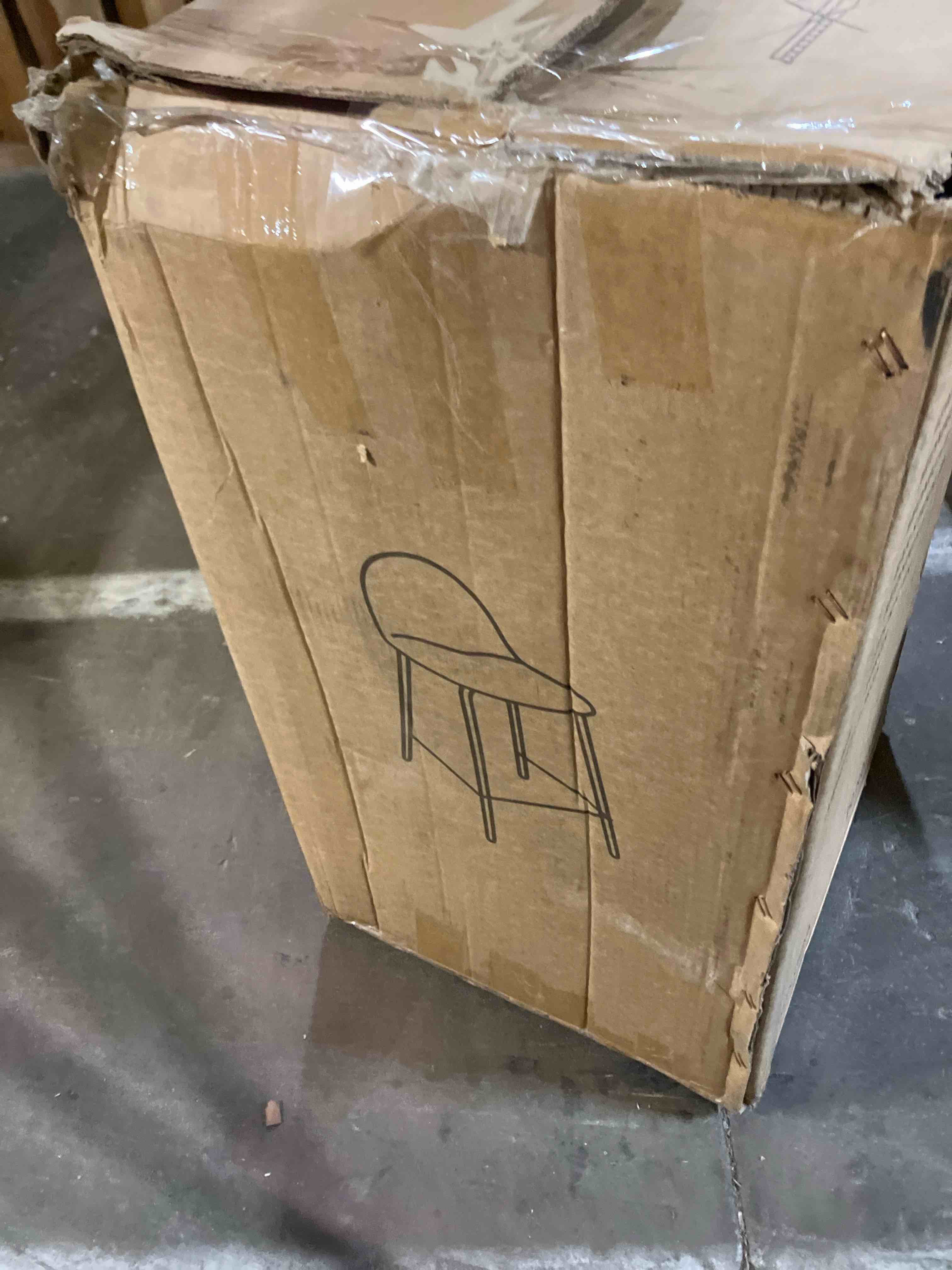 Condition photo showing New/Like New for counter height bar stools set of 2, 360° swivel upholstered barstools with backs and metal legs, 26" h seat height, linen fabric in gray