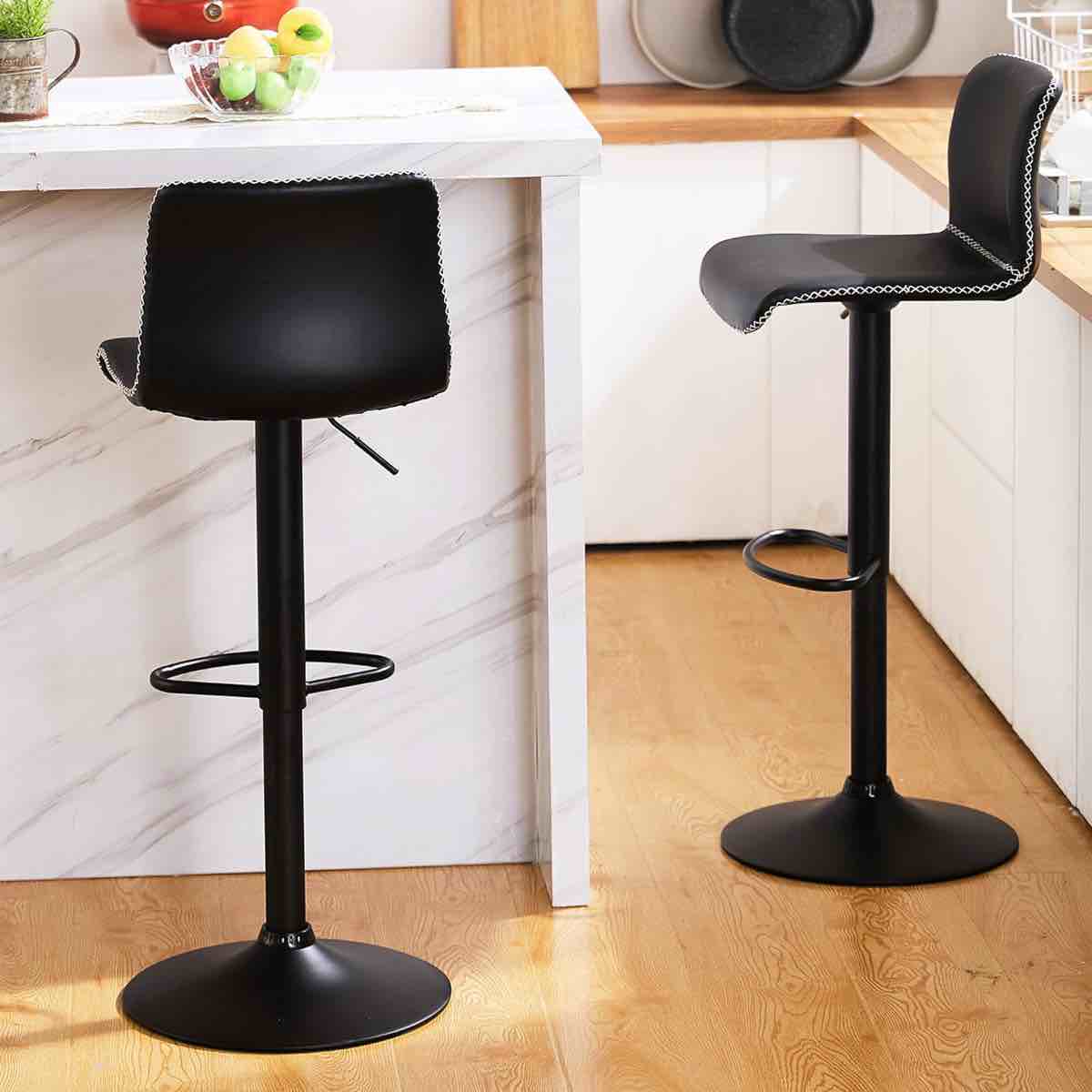 Lolar Swivel Bar Stools Set, Counter Height Bar Stools with Back, Adjustable Bar Stools 24" to 32", Faux Leather Bar Stools for Kitchen Island