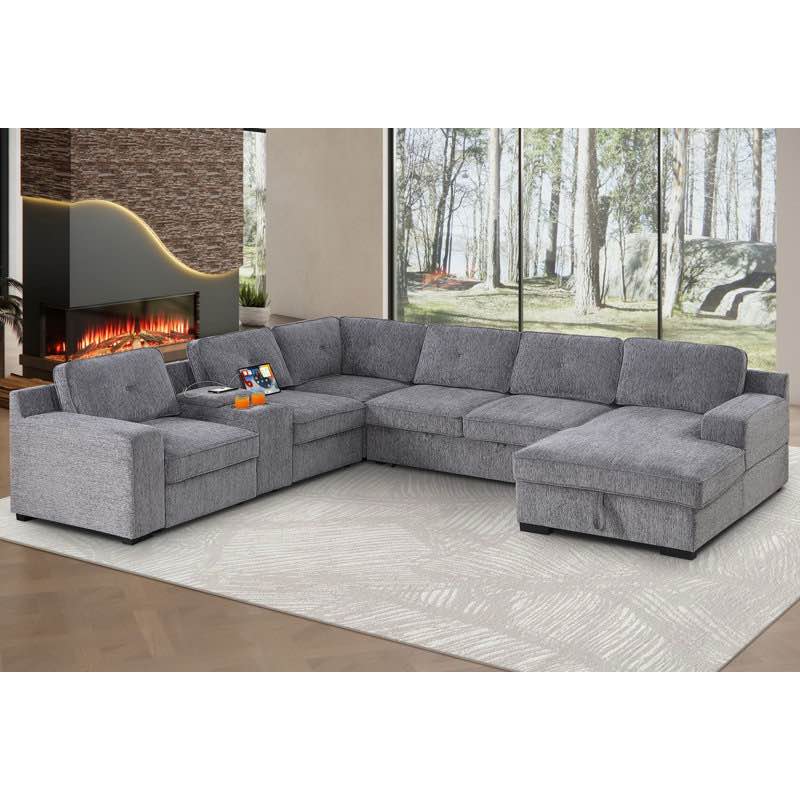 u-shaped sectional sofa bed pull out sleeper couch with storage chaise (2 armless seats only)