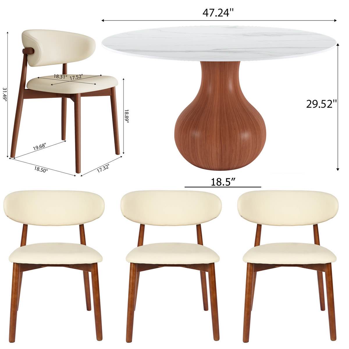 Ikerne Modern Farmhouse 47" Round Sintered Stone Pedestal Dining Table Set(Table base only)