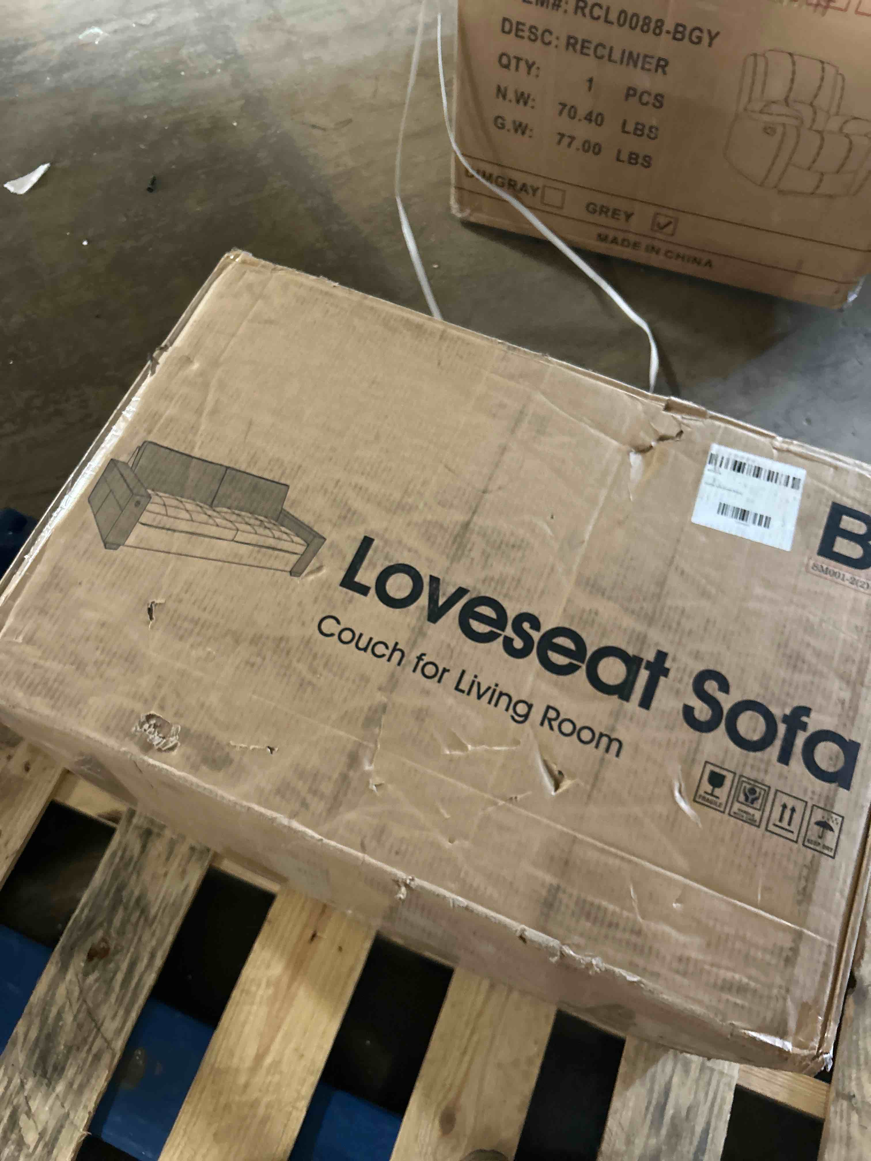 Condition photo showing As Is for 51" wide loveseat with armrest, 2 seater tufted pu leather double sofa, brown(box b only )