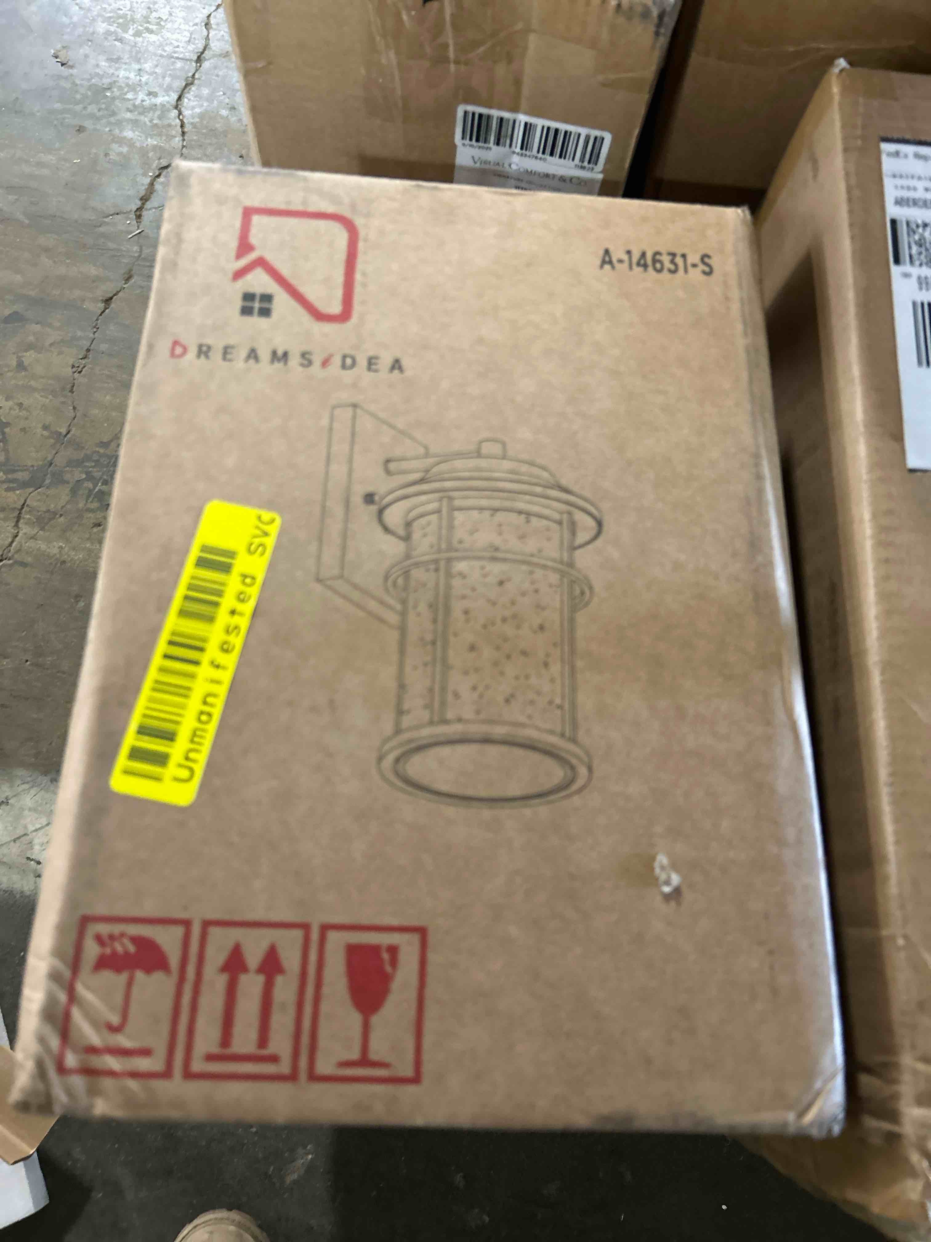 Condition photo showing New/Like New for jonathan y 10.25" black/clear outdoor wall lantern, integrated led exterior sconce, modern farmhouse porch light for entryway patio garage, clear crackled glass shade, etl listed (jyl7450a) 14 in