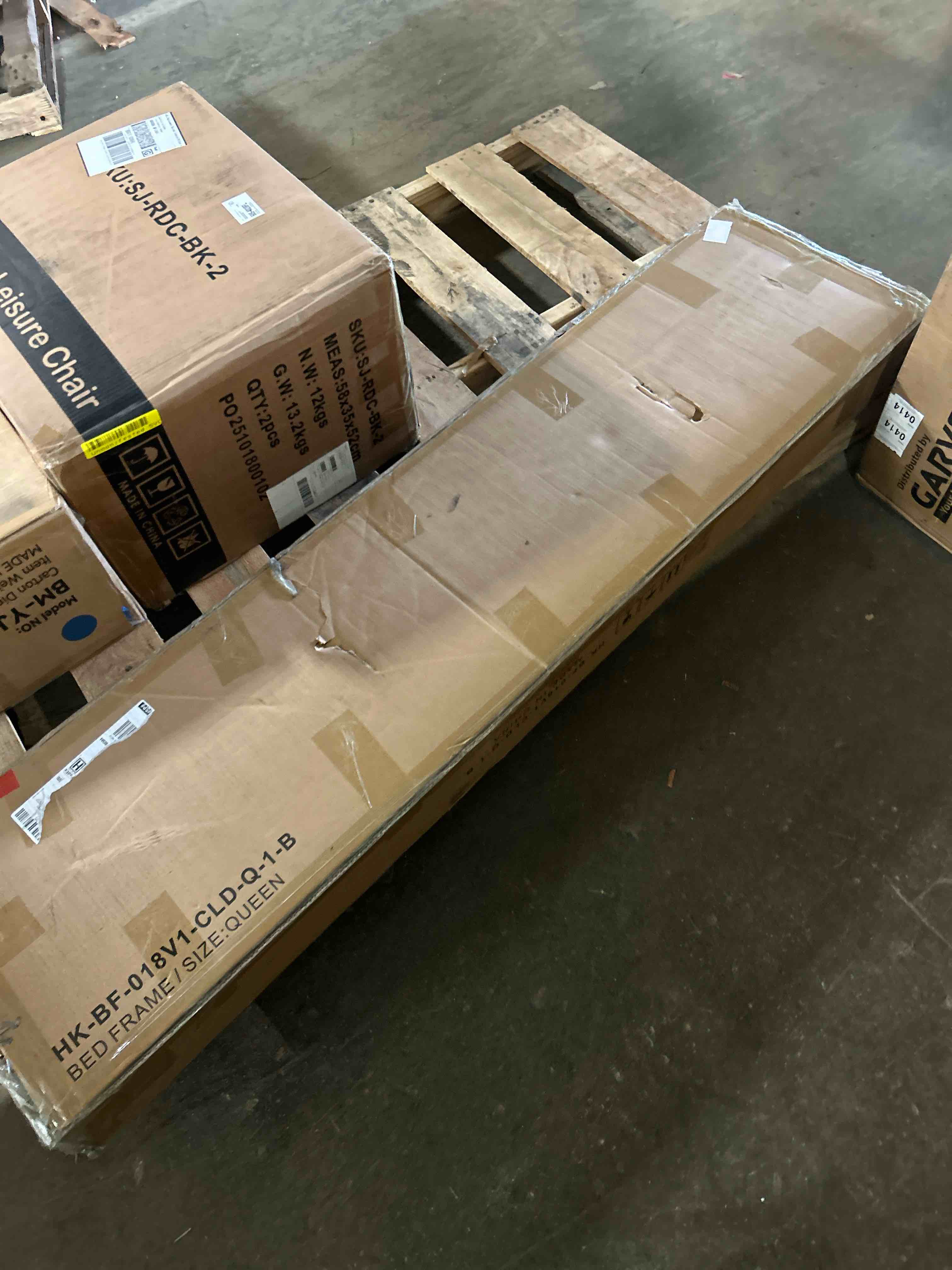 Condition photo showing As Is for furnulem queen bed frame with storage, upholstered bed frame queen size with led light,usb charging station,platform bedframe with 2 fabric underbed storage drawers,no spring box needed,noise free(incomplete box b only)