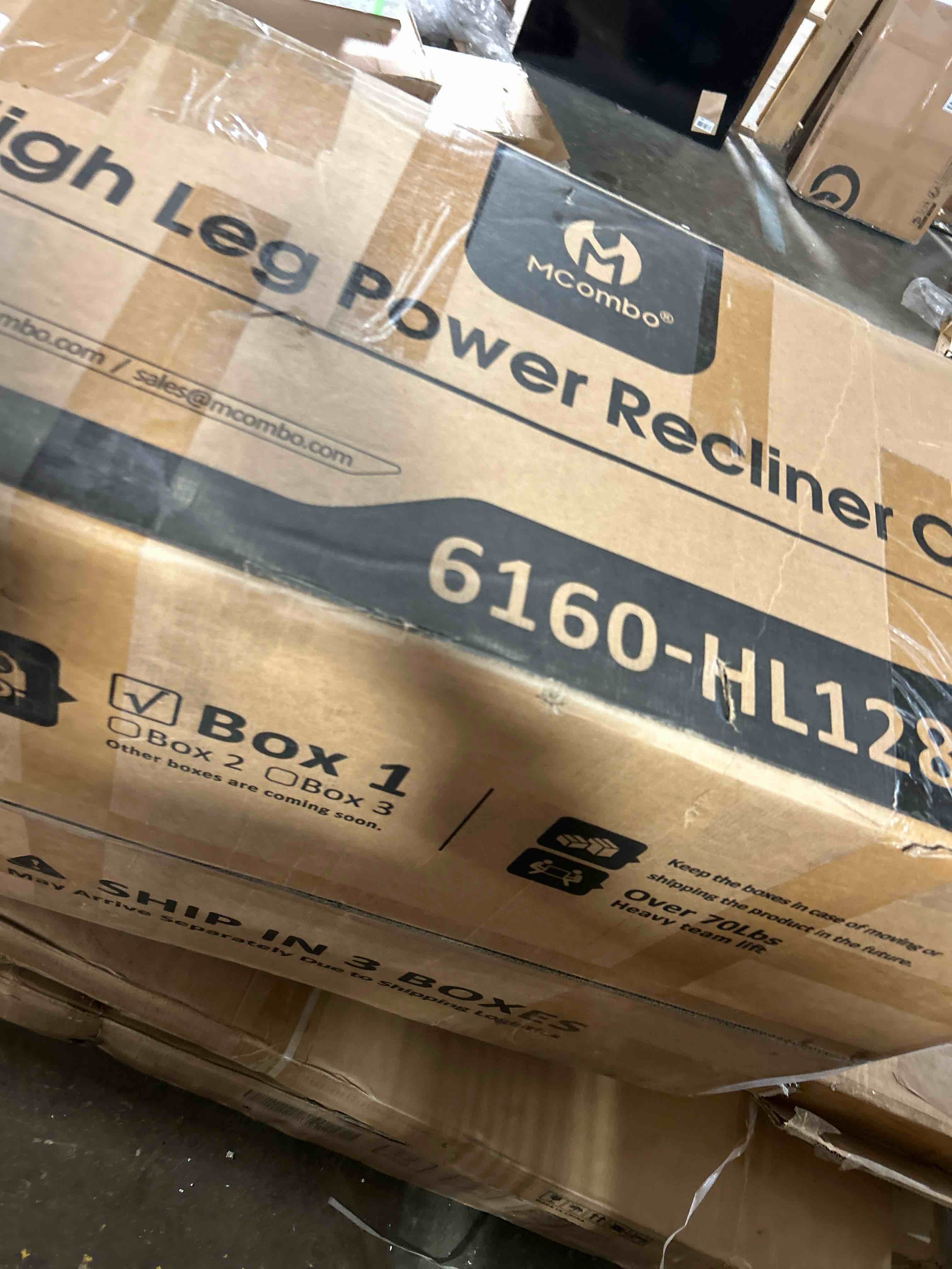 Condition photo showing As Is for mcombo zero wall recliner chair, wall hugger power recliner chair with adjustable headrest, high wood leg, usb & type c dual charge ports, for living room, small spaces, hl128 (box 1 of 3 only)(color is blue)