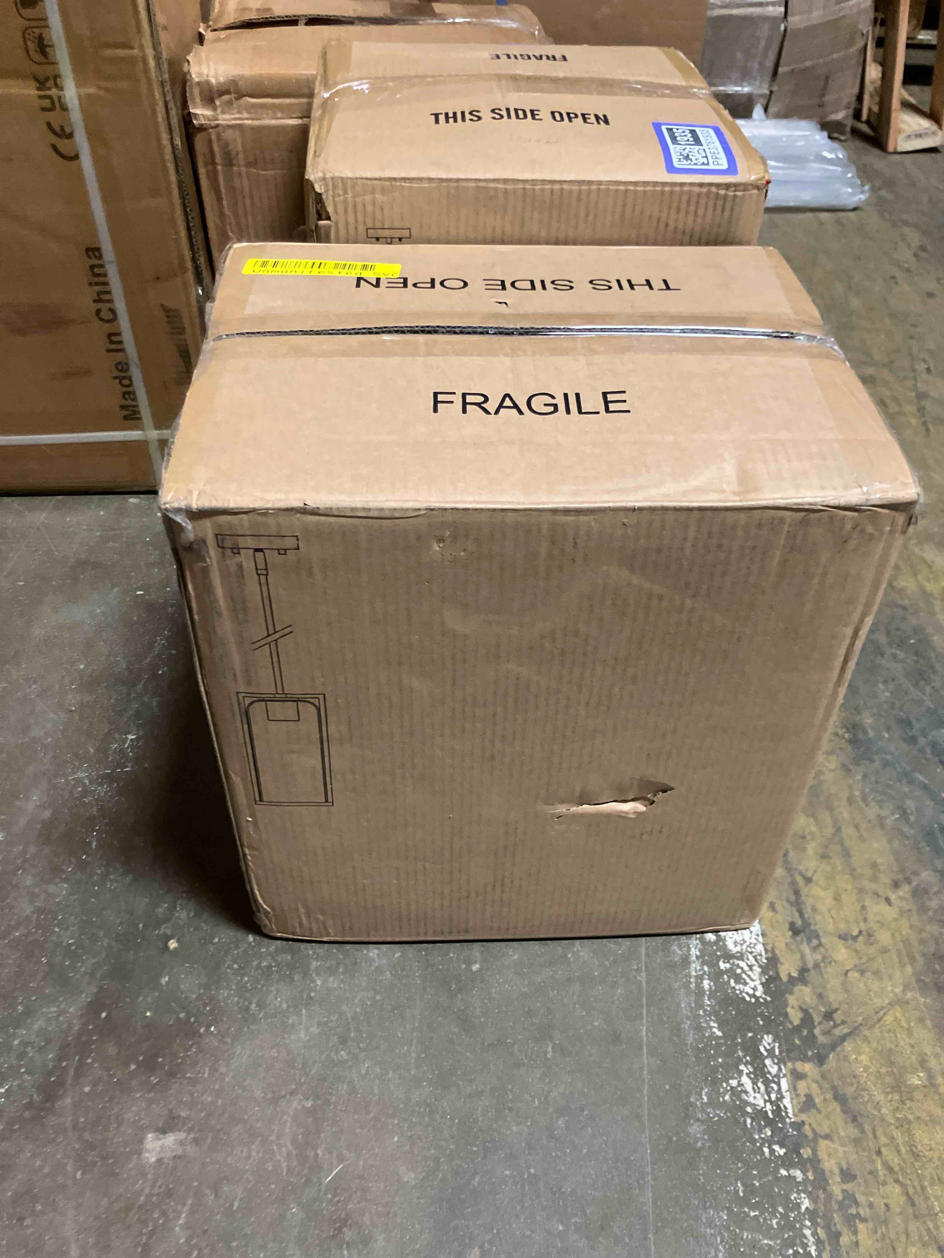 Condition photo showing New/Like New for toltec lighting franklin stem hung mini pendant, matte black finish, 4" square clear bubble glass