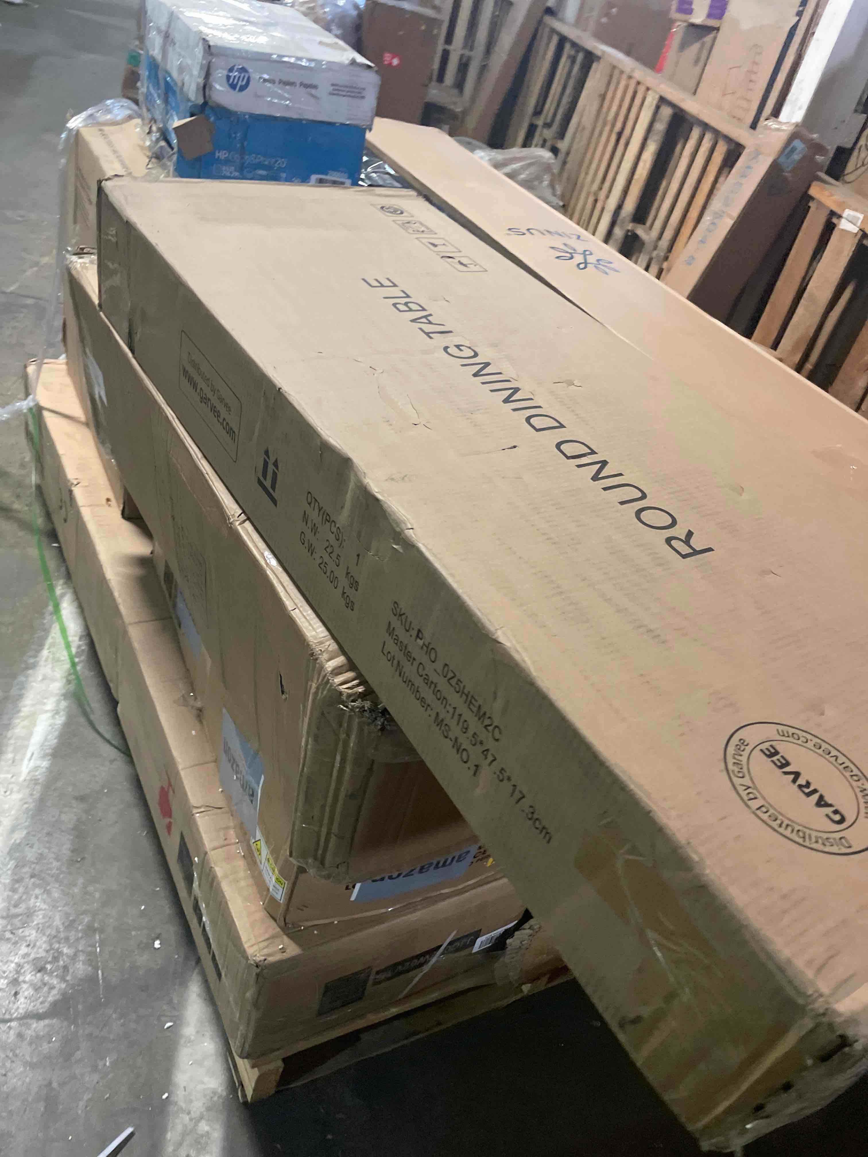 Condition photo showing New/Like New for garvee 47 inch round dining table for 4, kitchen table dinner table with 2-layer storage shelf and wood slide door for home dining room living room