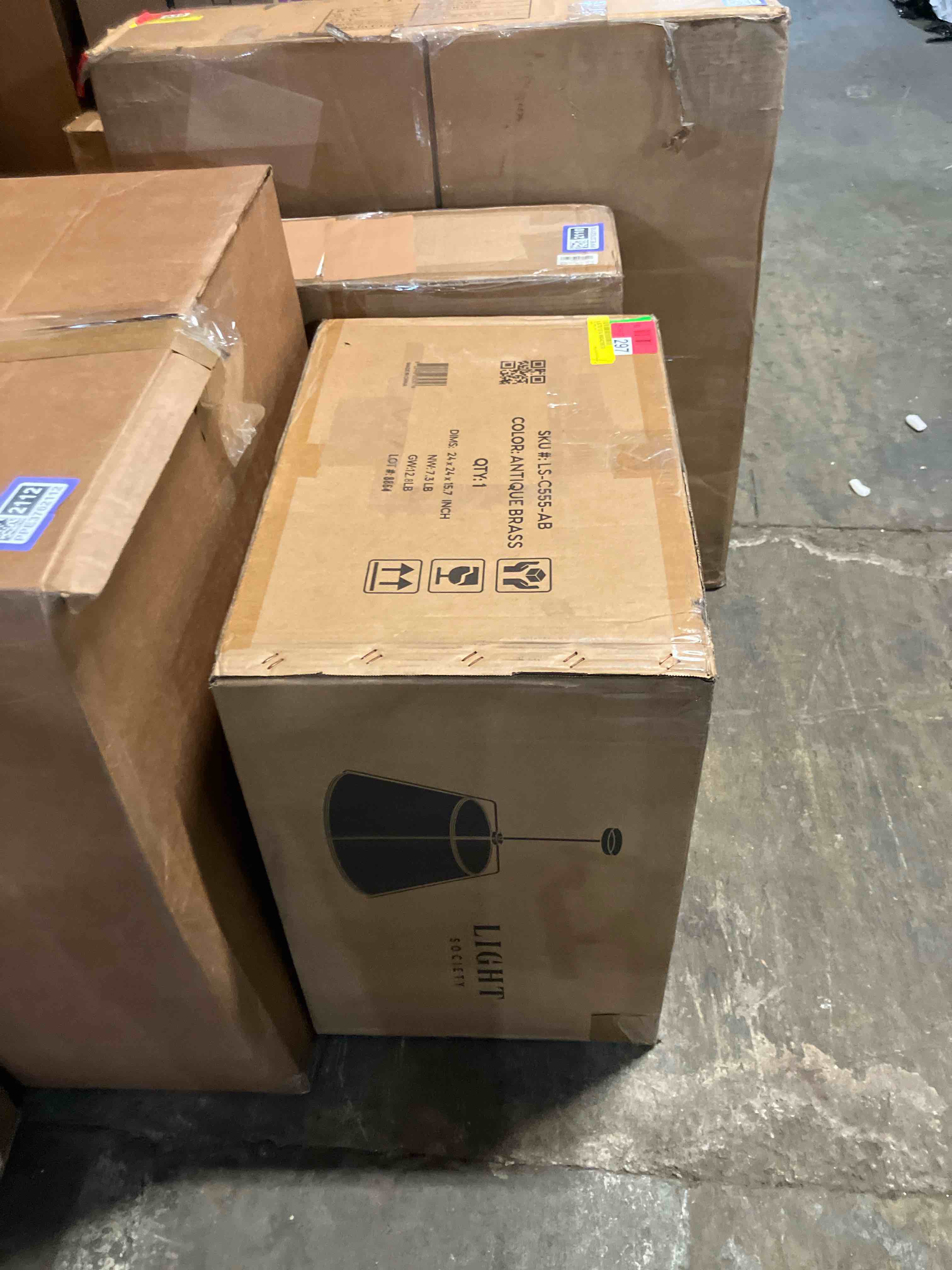 Condition photo showing New/Like New for light society ls-c555-ab lise chandelier, antique brass/white