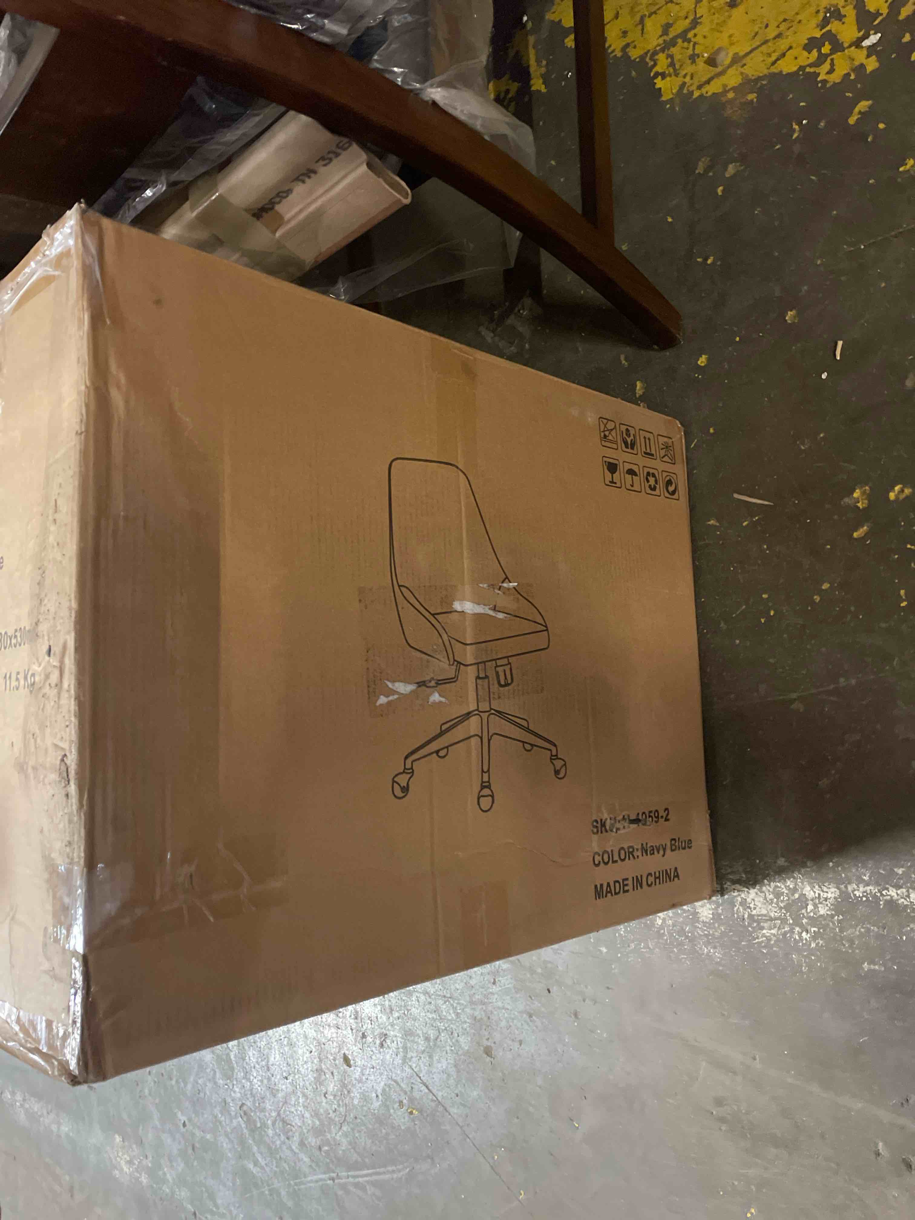 Condition photo showing Good Condition for youtaste navy blue office chair, faux leather armless desk chair with wheels, height adjustable, swivel, rocking, 300 lbs capacity, metal base, for home office vanity, purple