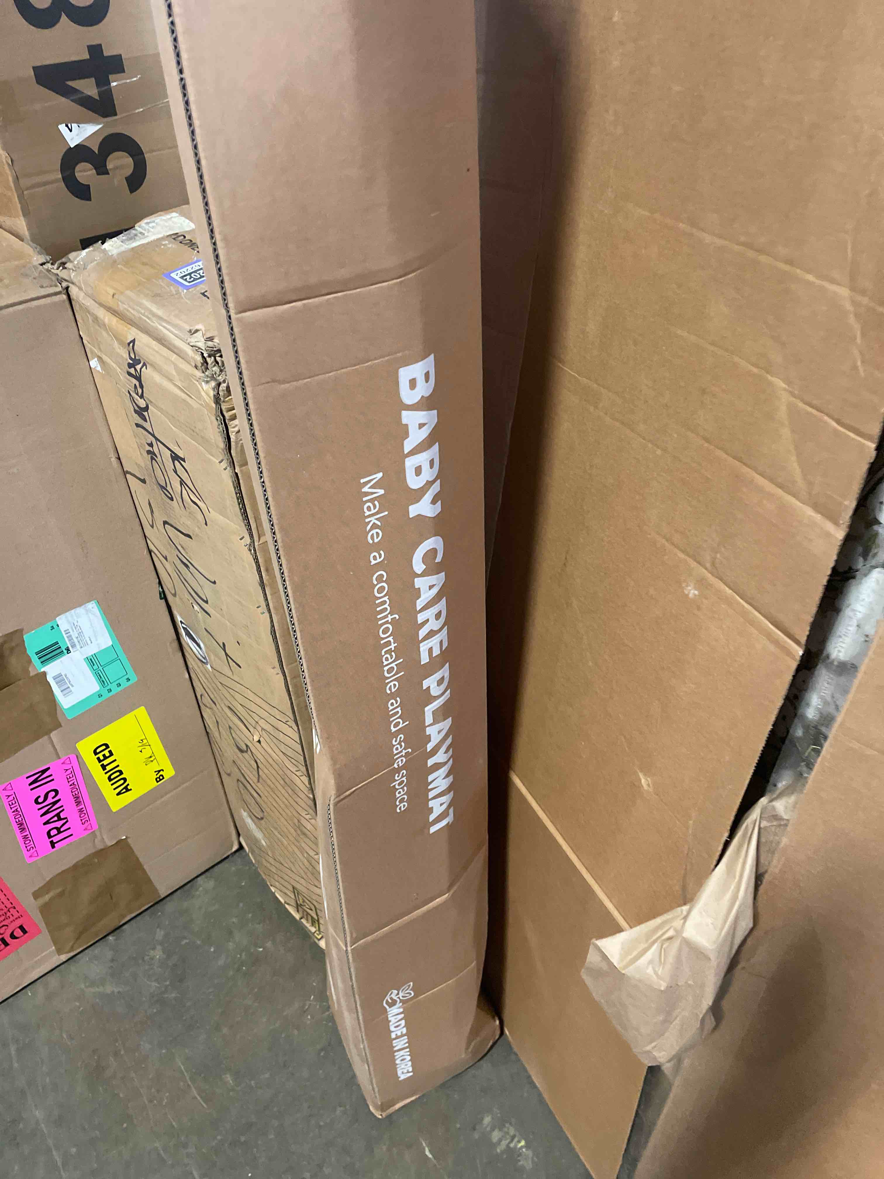 Condition photo showing New/Like New for baby care play mat (large, moroccan - beige) 82'' x 55'' original one-piece reversible rollable waterproof baby mat, floor cushion for babies 6-12 months, infants, toddlers, and kids moroccan - beige large