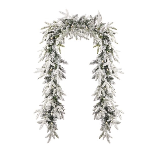 Christmas Royal Oaks Flocked Fir 9FT Garland, Pre-Lit 60 Warm White LED Lights, 210 PE/PVC Tips, Plug in
