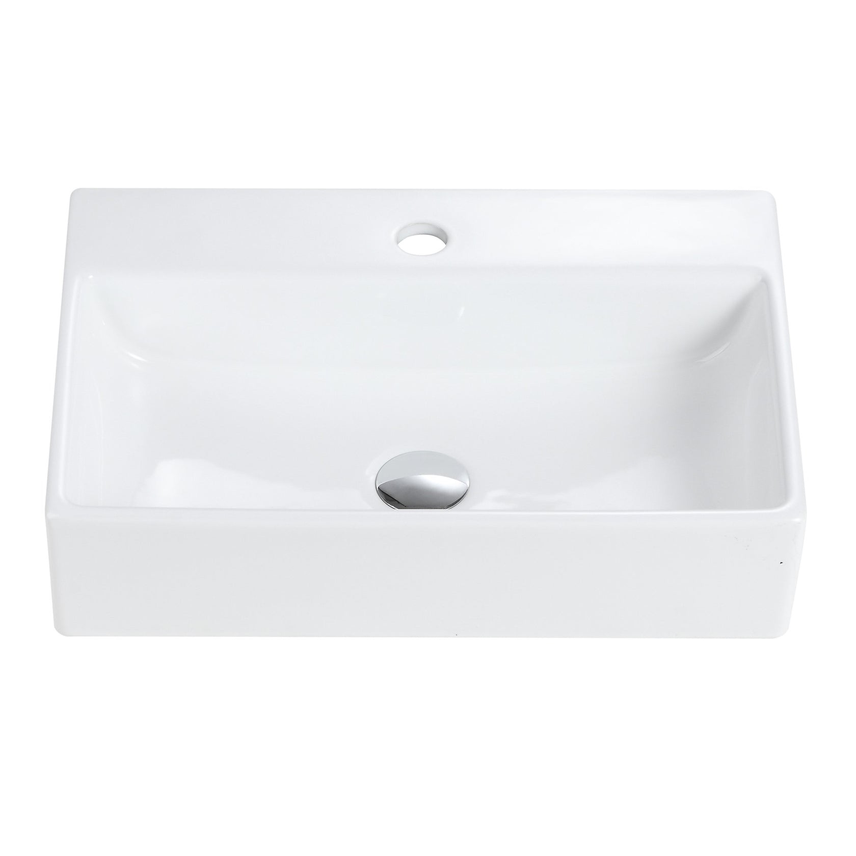Glossy White 20"X14" Integrated Ceramic Sink With Overflow, Easy-Clean Rounded Edges