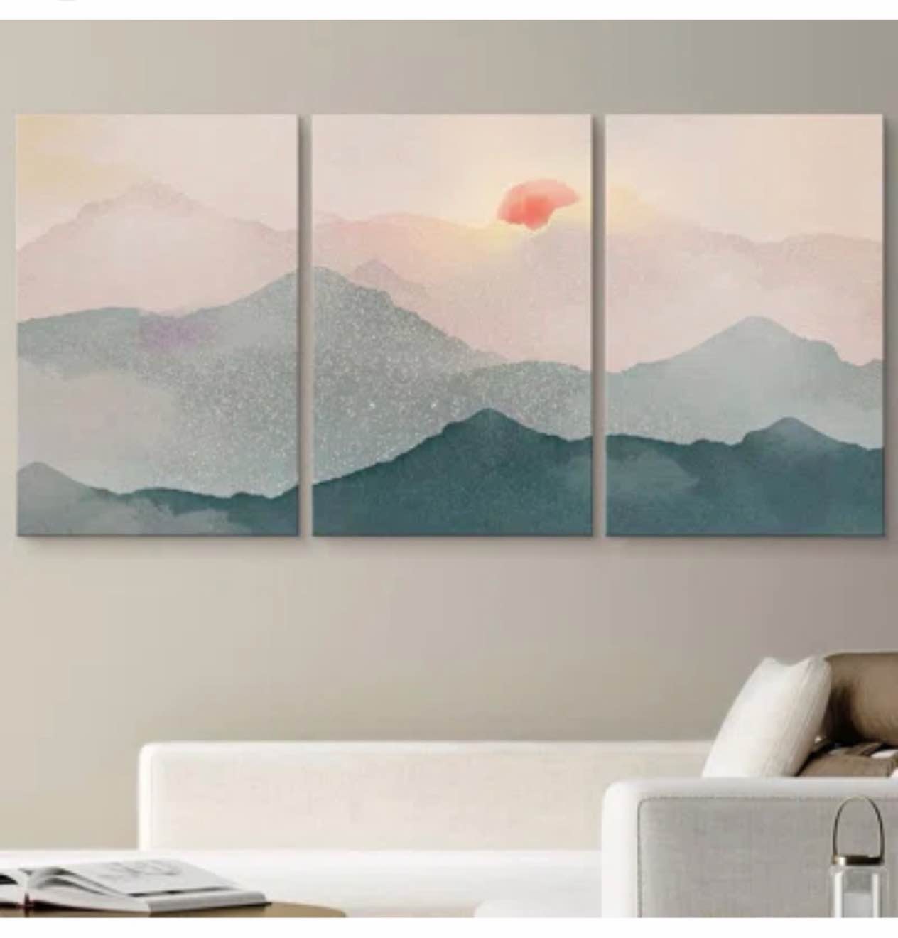 Abstract Landscape " Pastel Teal Pink Dawn Mountain Nature"