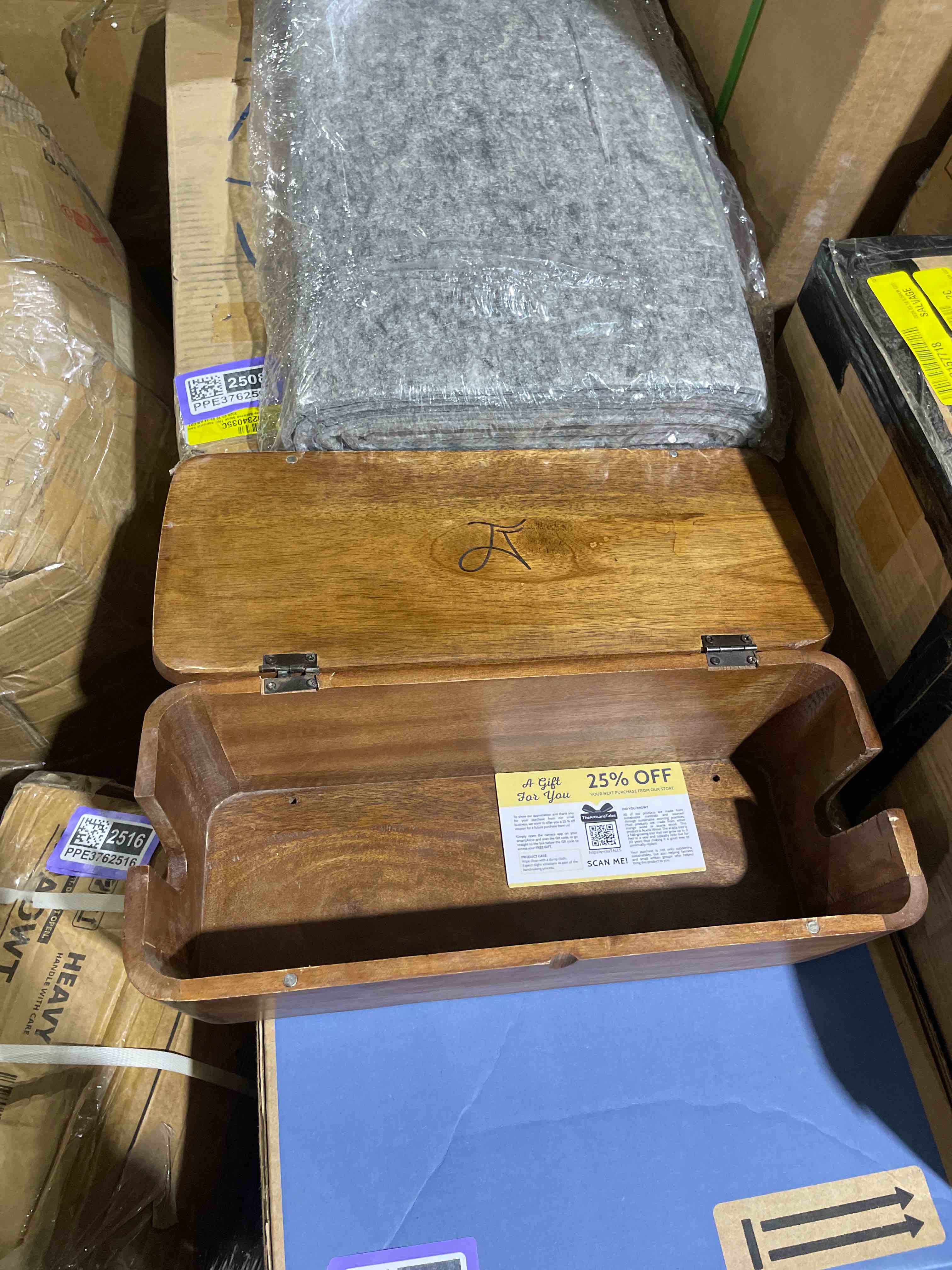 Condition photo showing Good Condition for large cable management box - cable organizer box and power strip box for electrical cord management - hide desk cord and floor cables - wire storage and organization for cords large natural mango wood