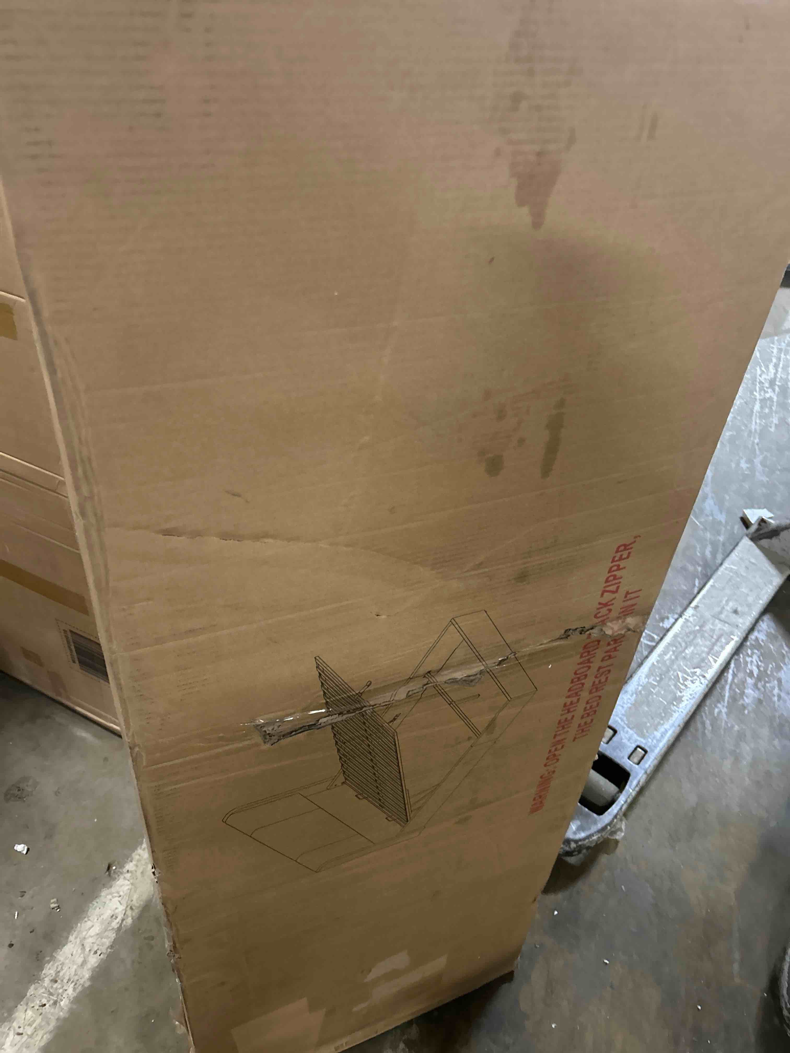 Condition photo showing Good Condition for merax queen size upholstered platform bed, boucle fabric and wingback headboard, rounded corners, white white queen size