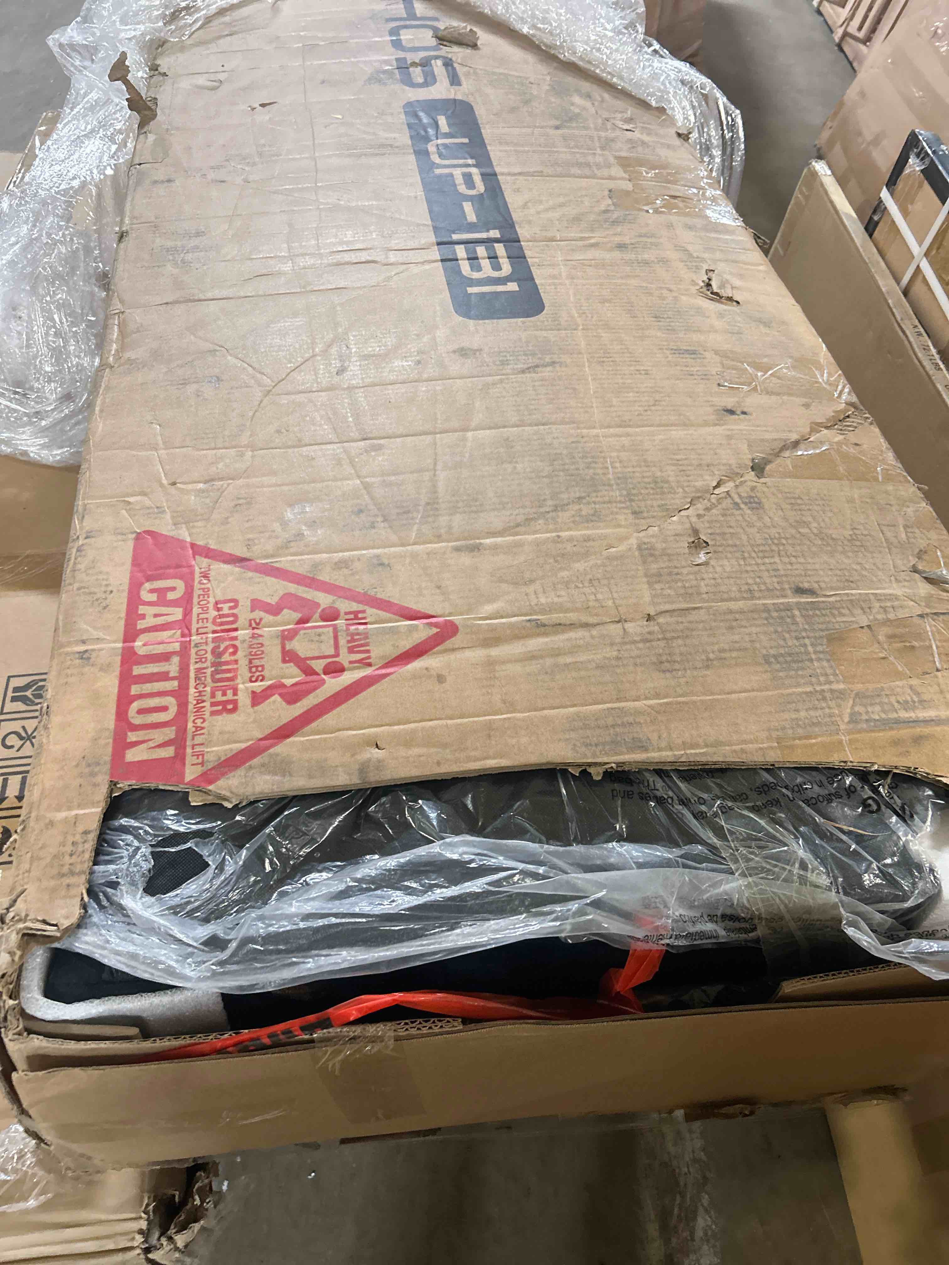 Condition photo showing New/Like New for hoomic full size platform bed frame with velvet upholstered plush vertical channel headboard, no box spring needed, easy assembly,black