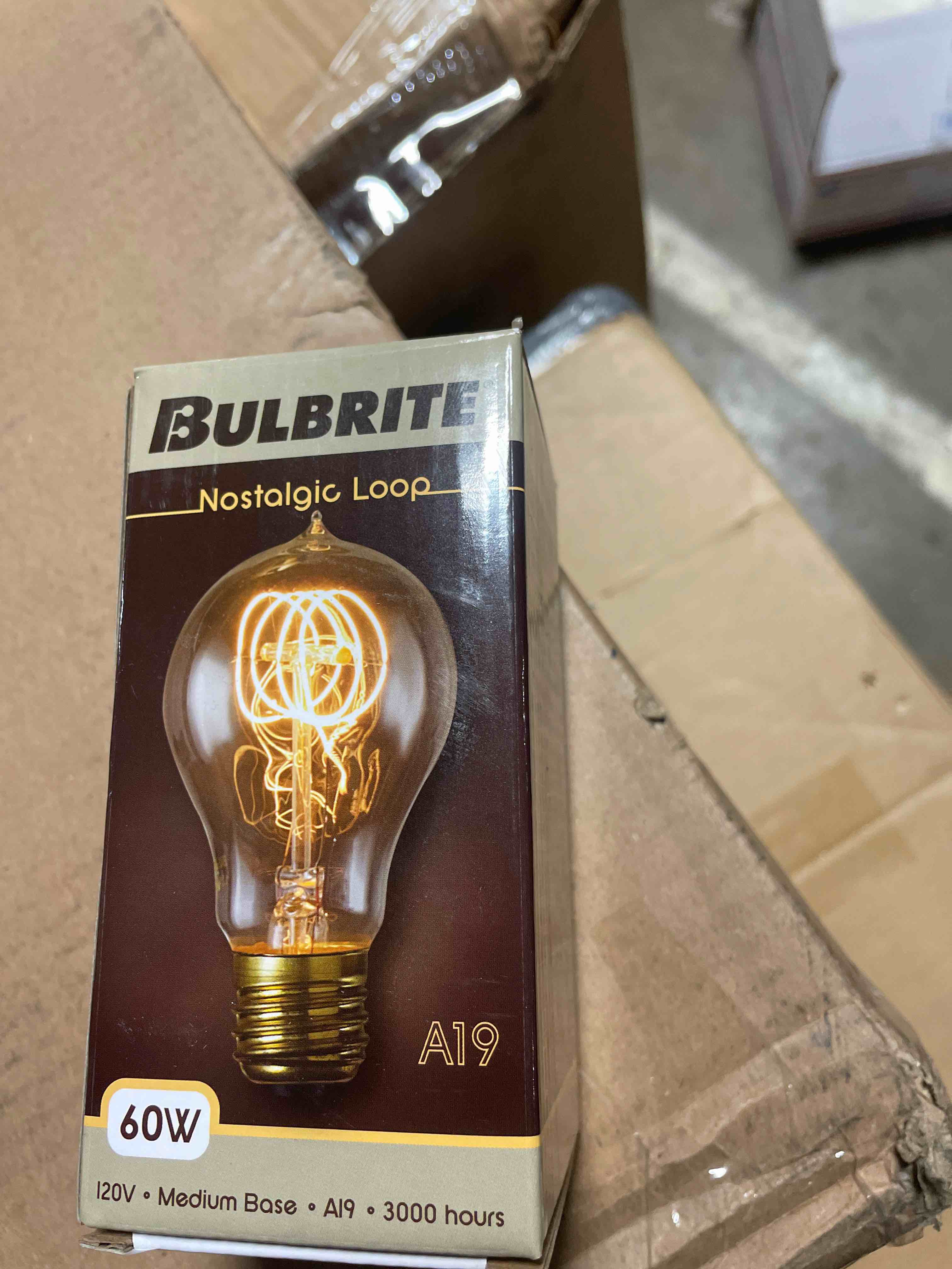 Condition photo showing New/Like New for bulbrite 136020 60-watt incandescent nostalgic victor loop a19 - medium base - antique finish - pack of 6