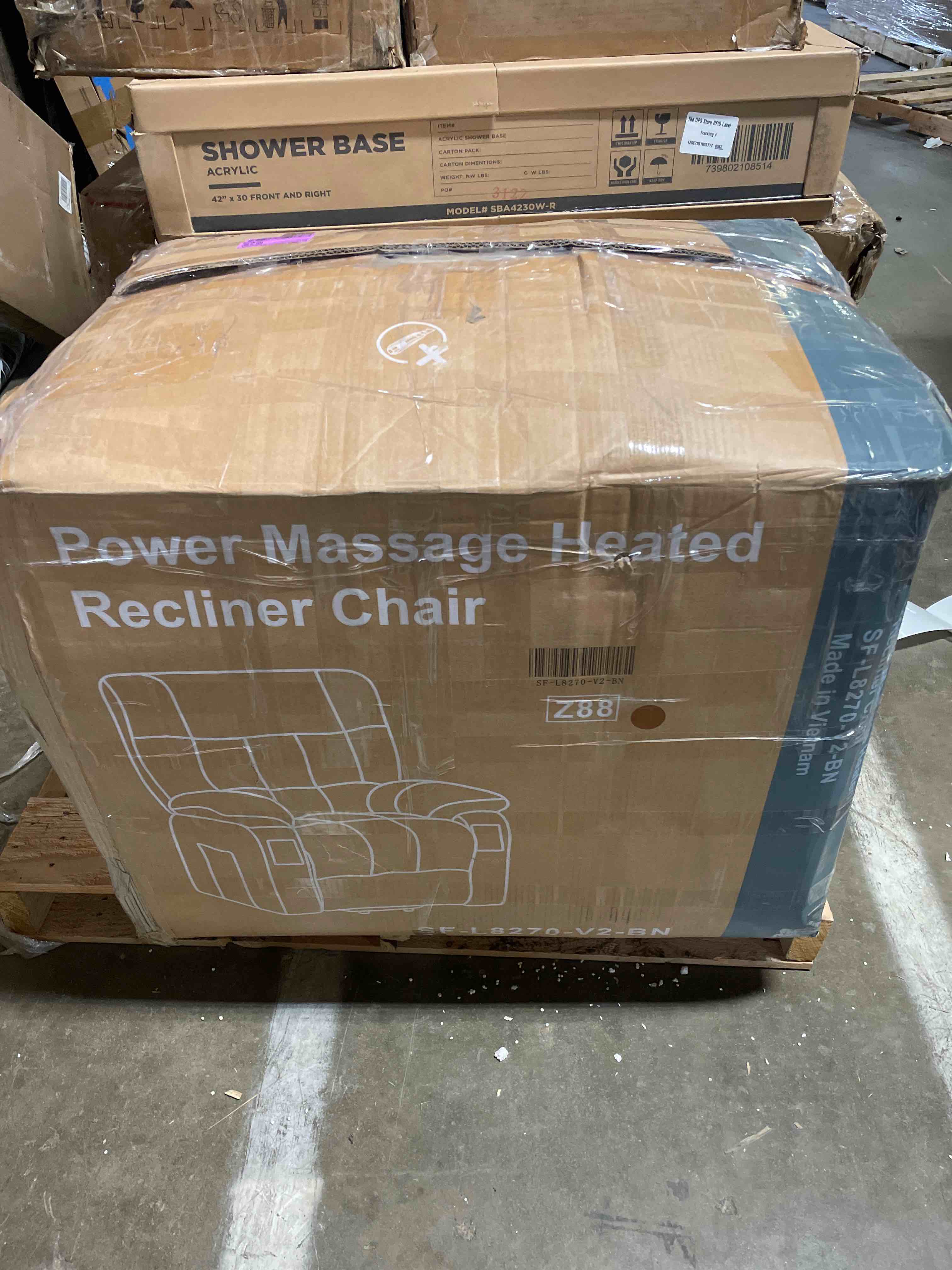 Condition photo showing Good Condition for sweetcrispy power lift recliner chair with vibration massage and heat for adults, ergonomic overstuffed breathable fabric reclining chair with side pockets, remote control, living room, bedroom, brown