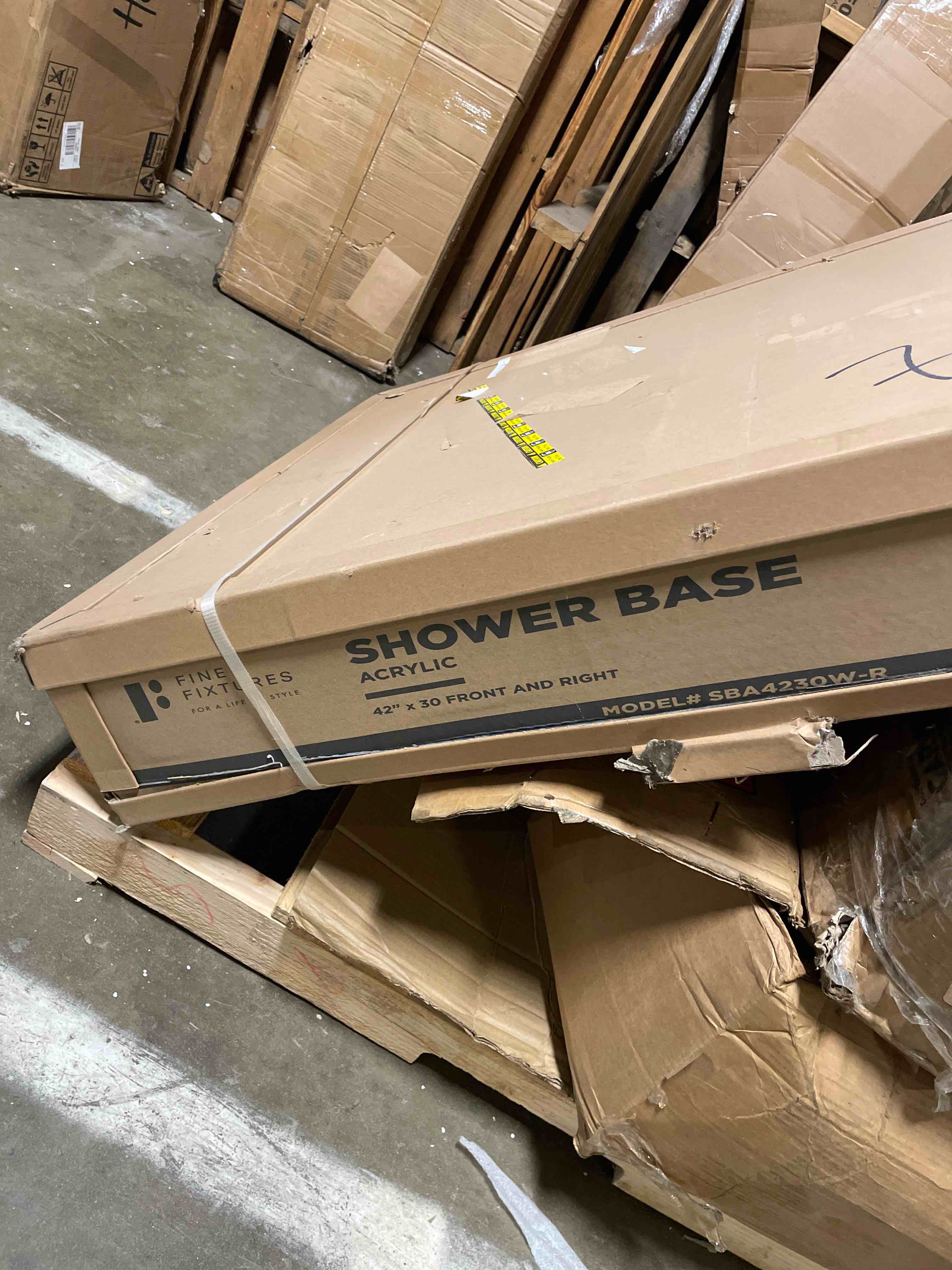 Condition photo showing New/Like New for fine fixtures 42" x 30" double threshold acrylic shower base with non-slip textured surfaceand right hand flange and drain - durable white shower floor pan for safe, reliable bathroom use