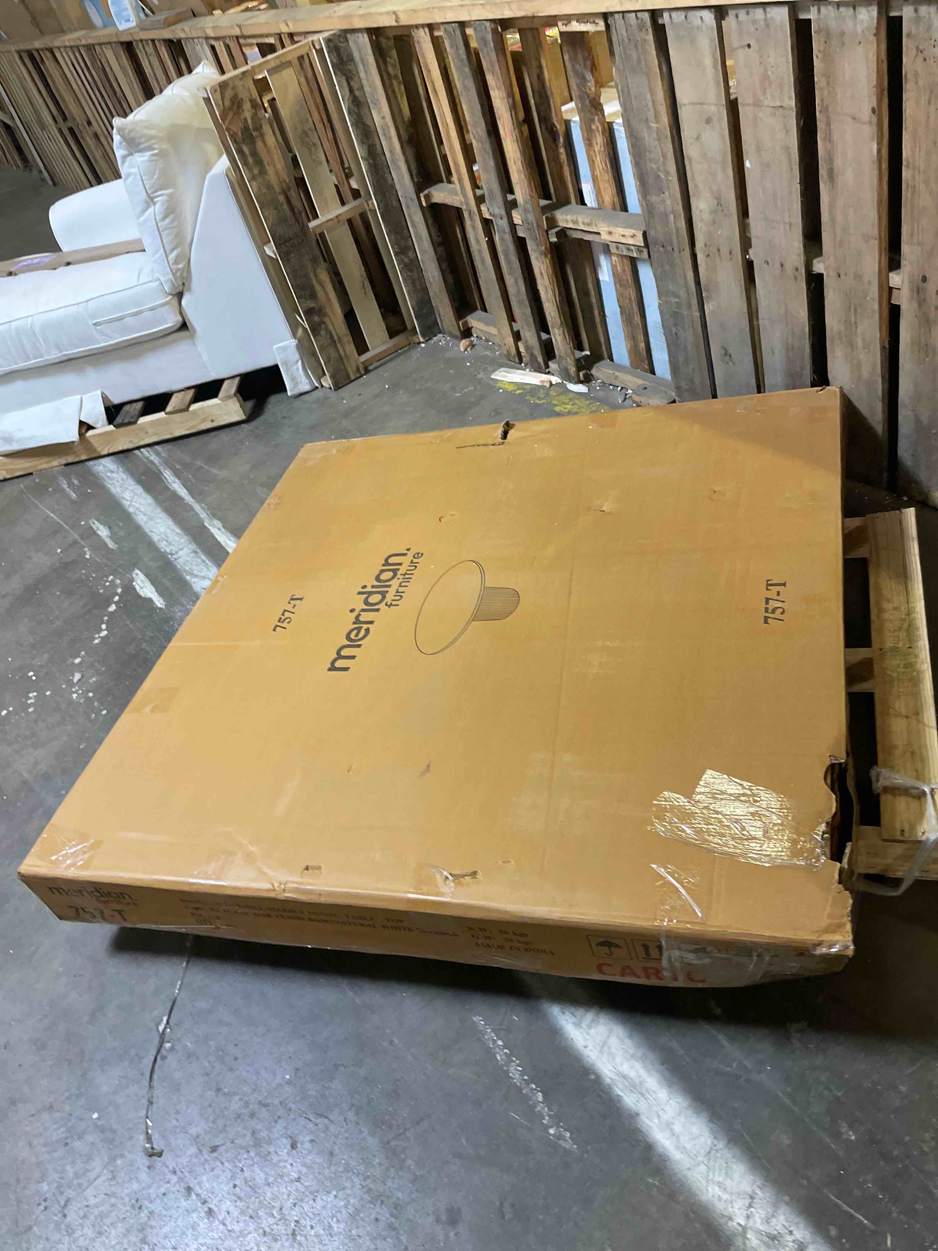 Condition photo showing Good Condition for meridian furniture 757-t oakhill collection modern | contemporary dining table with natural white oak finish, solid mango wood base, genuine marble top, fluted wood, 47" w x 47" d x 30" h, natural (table top only)