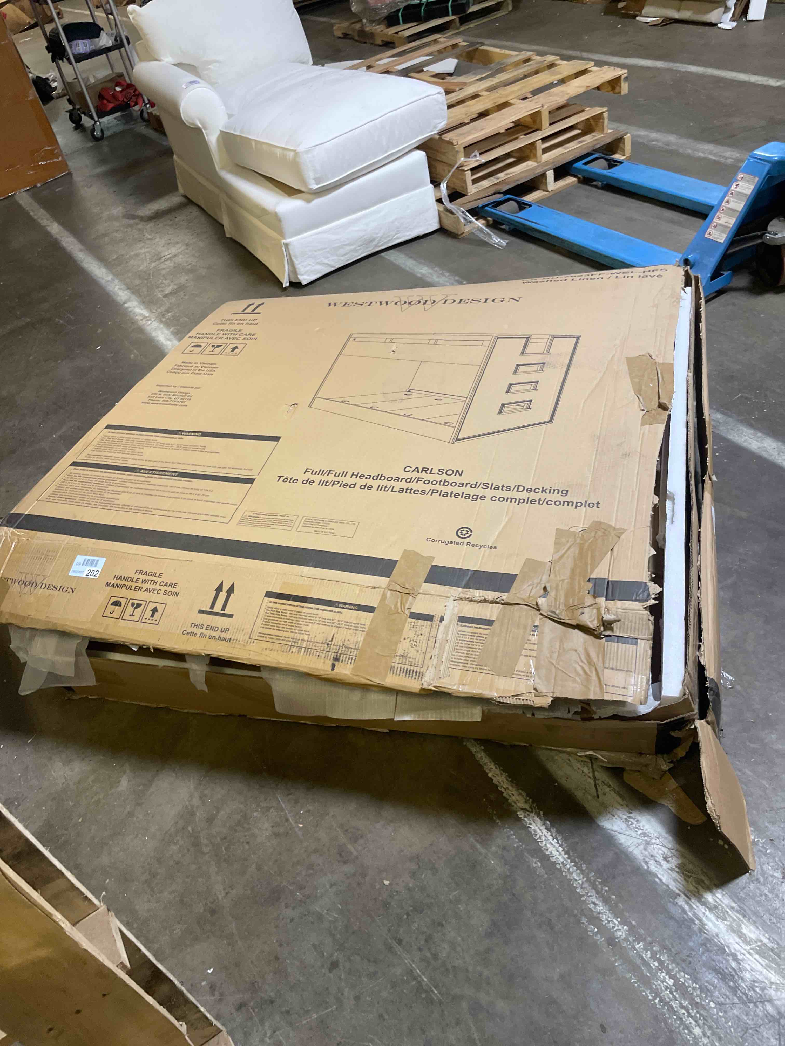 Condition photo showing As Is for carlson full over full bunk bed | washed linen (incomplete)