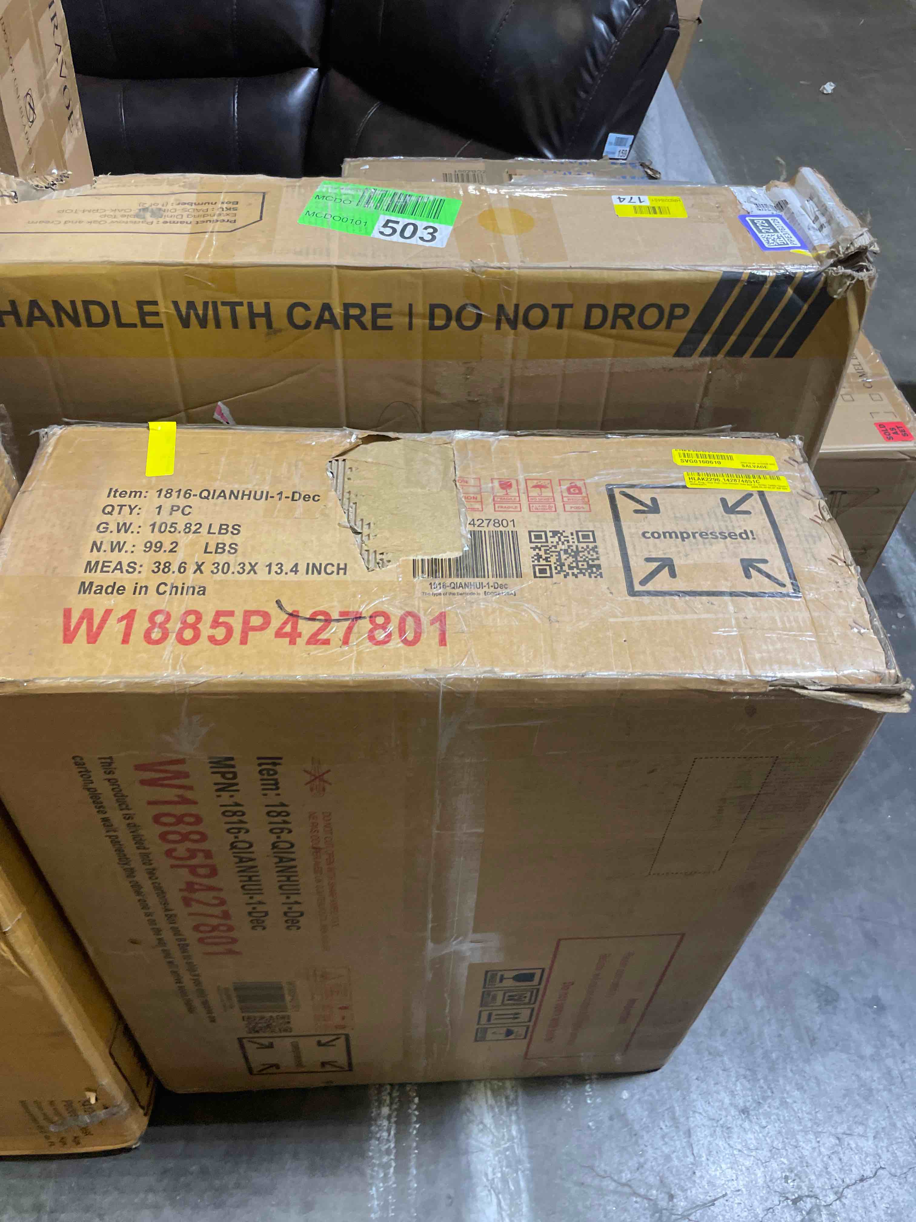 Condition photo showing As Is for 90.2" teddy upholstered sleeper sofa bed king-size pull-out sofa convertible couch bed with underseat storage (incomplete box 1 only)