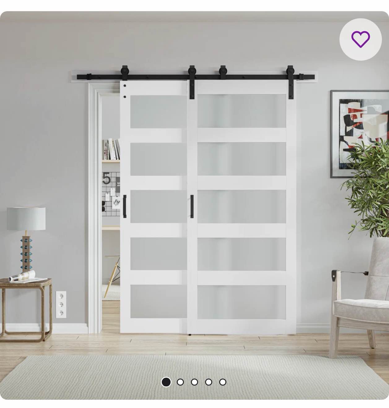 Glass and Manufactured Solid Wood Paneled Barn Door  witi: Brushed