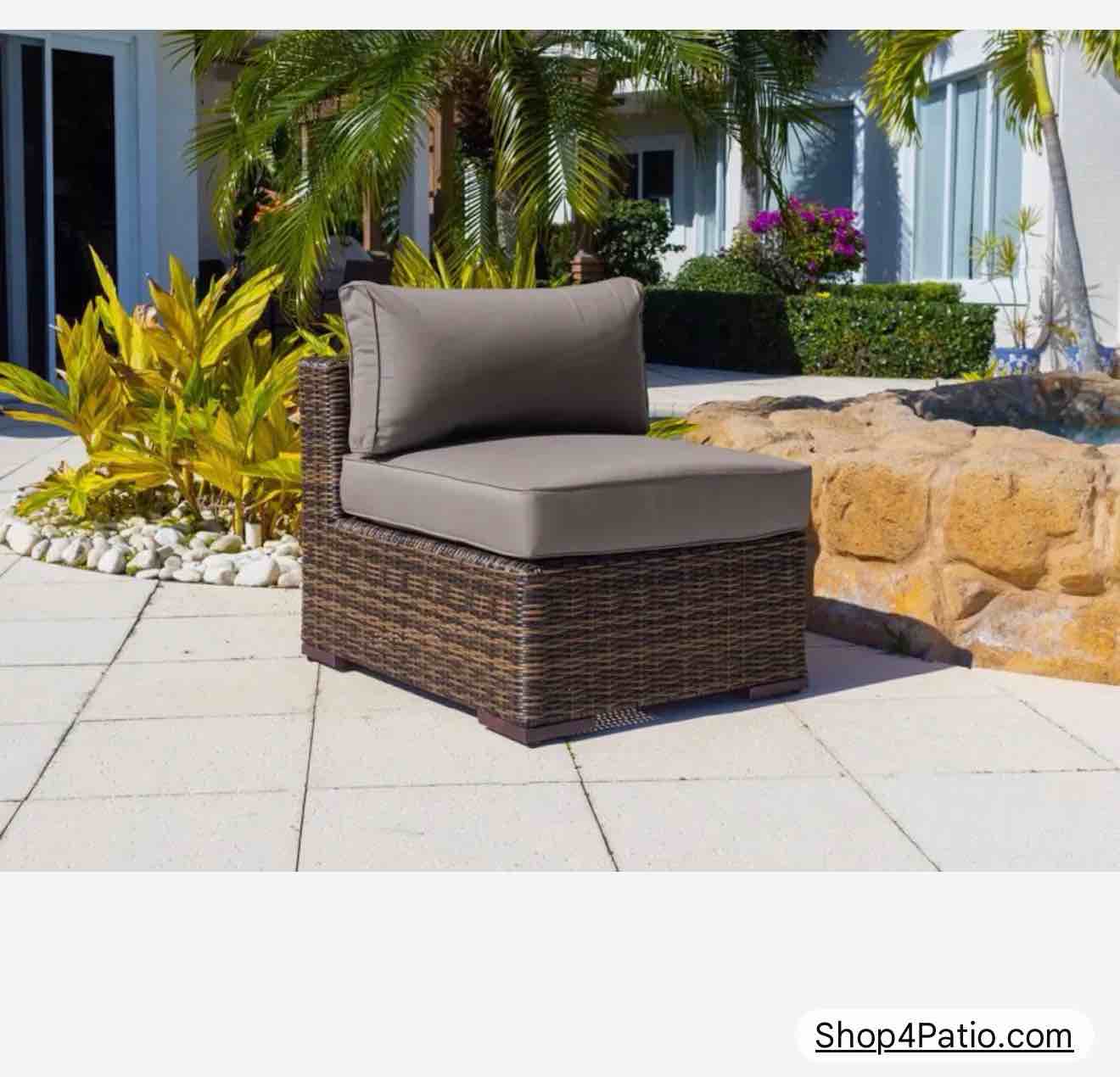 Tuscany Outdoor Patio Armless Club Chair in Brown Sunbrella Canvas Taupe