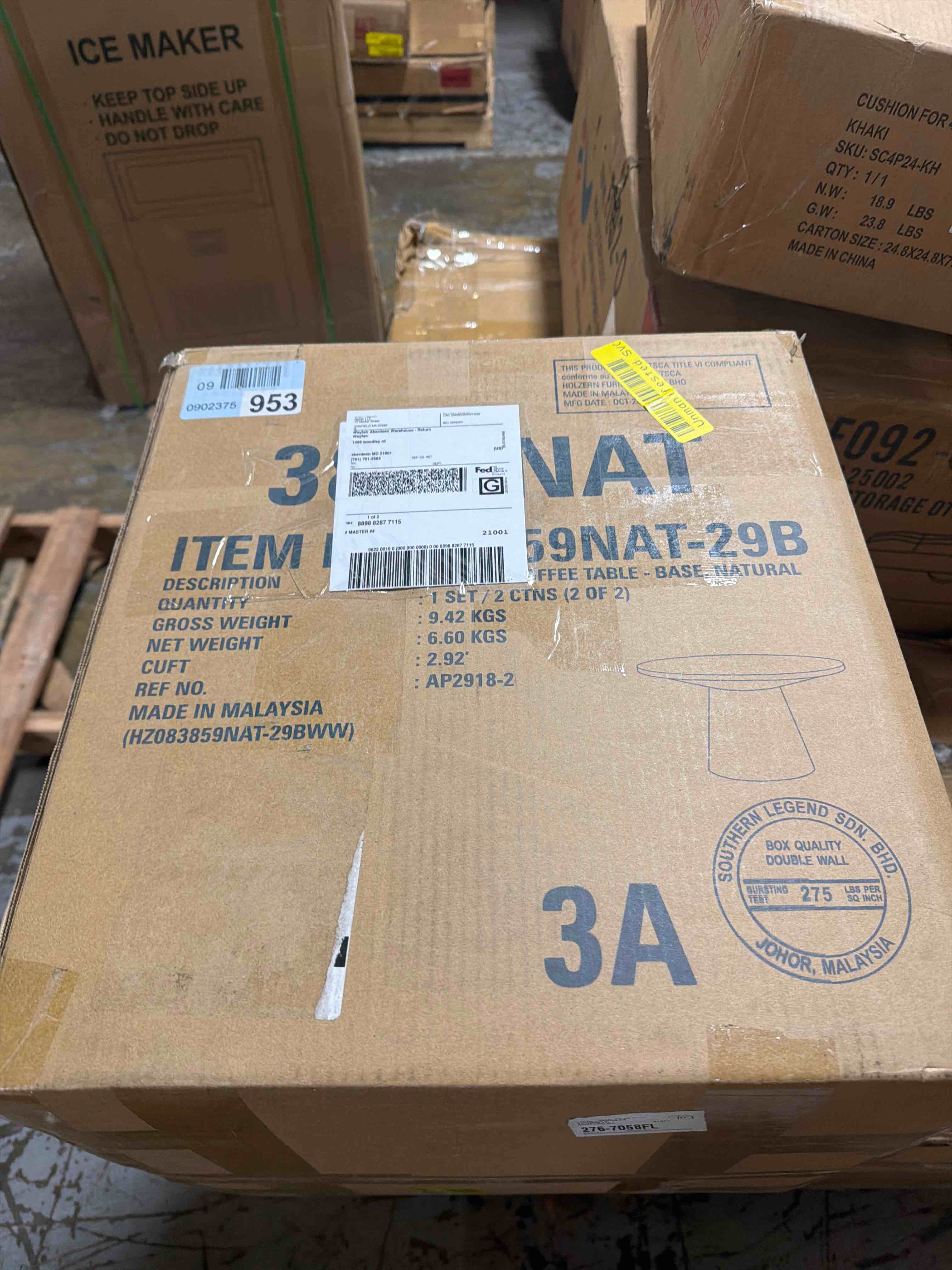 Condition photo showing As Is for safavieh home devin natural pedestal round coffee table