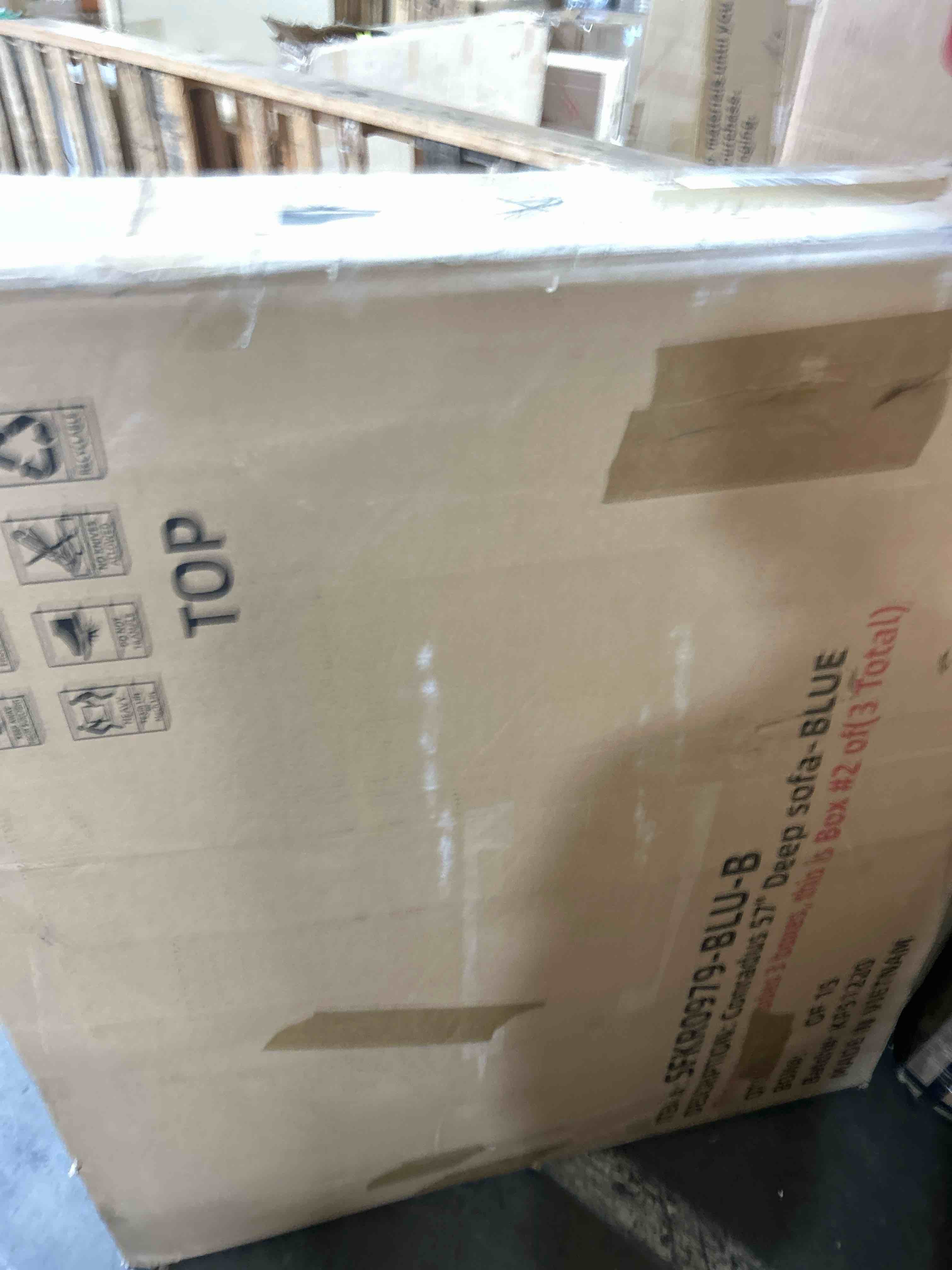 Condition photo showing As Is for hulala home conradus modren oversize 57" deep square arm sofa - blue(piece to sofa only incomplete )
