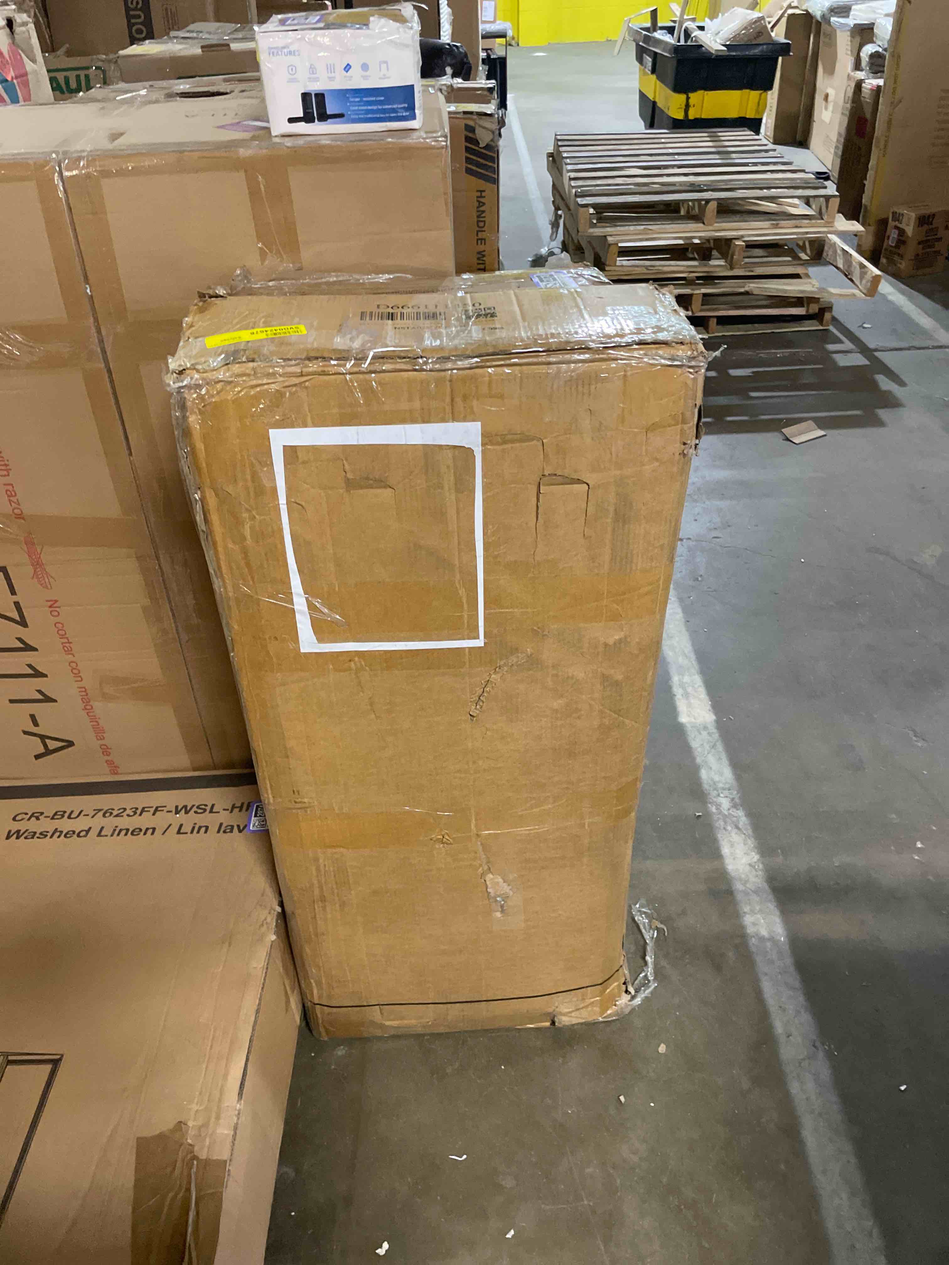 Condition photo showing Good Condition for keehusux white bathroom floor cabinet with large drawer, floor storage cabinet with doors & adjustable shelves, modern storage cupboard with 3 open space for living room, entryway, dining room