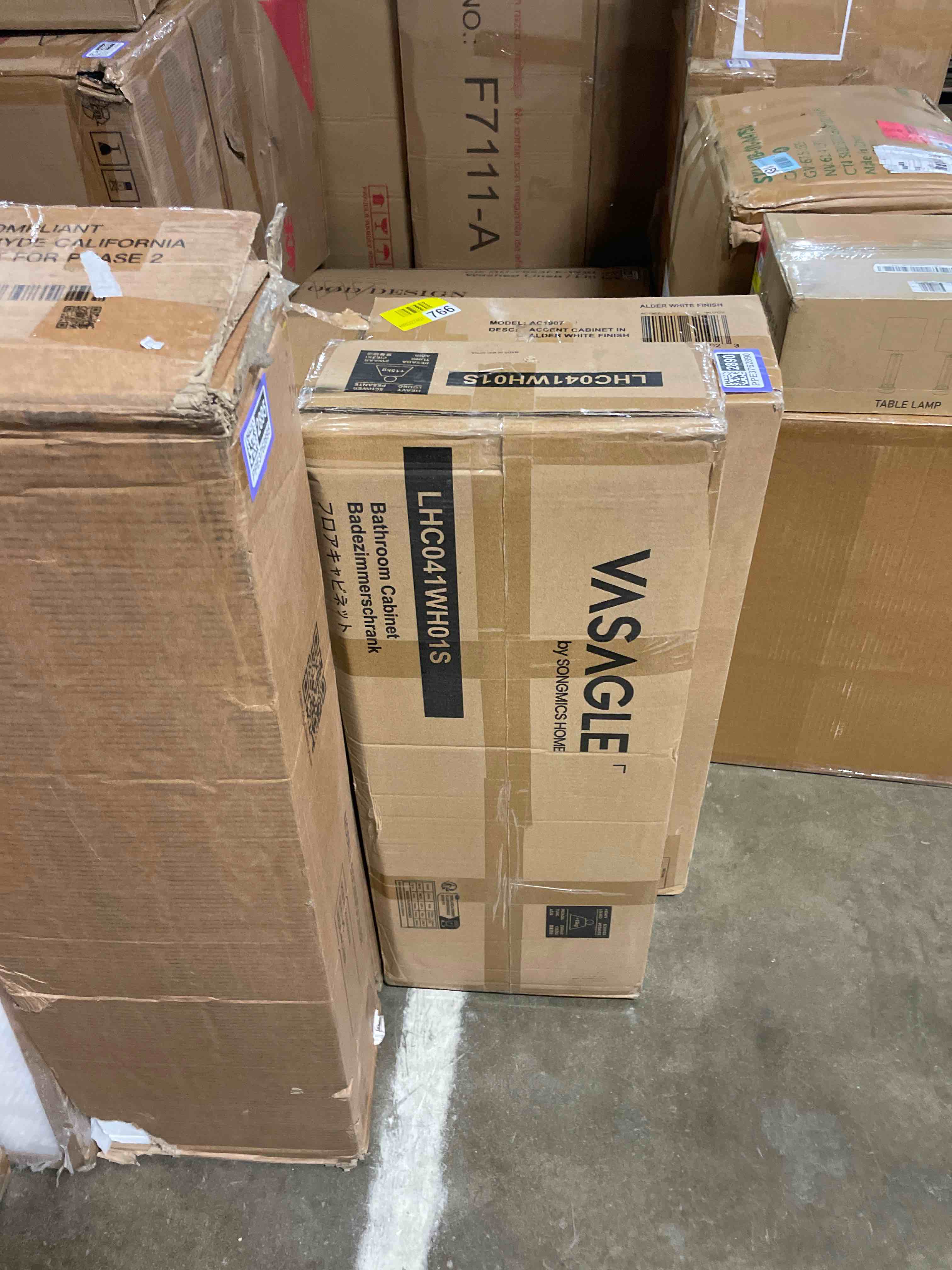 Condition photo showing New/Like New for vasagle storage cabinet with drawers, freestanding floor cabinet with door, 11.8 x 21.7 x 32.3 inches, adjustable shelf, for bathroom, living room, kitchen, cloud white ulhc041wh01s